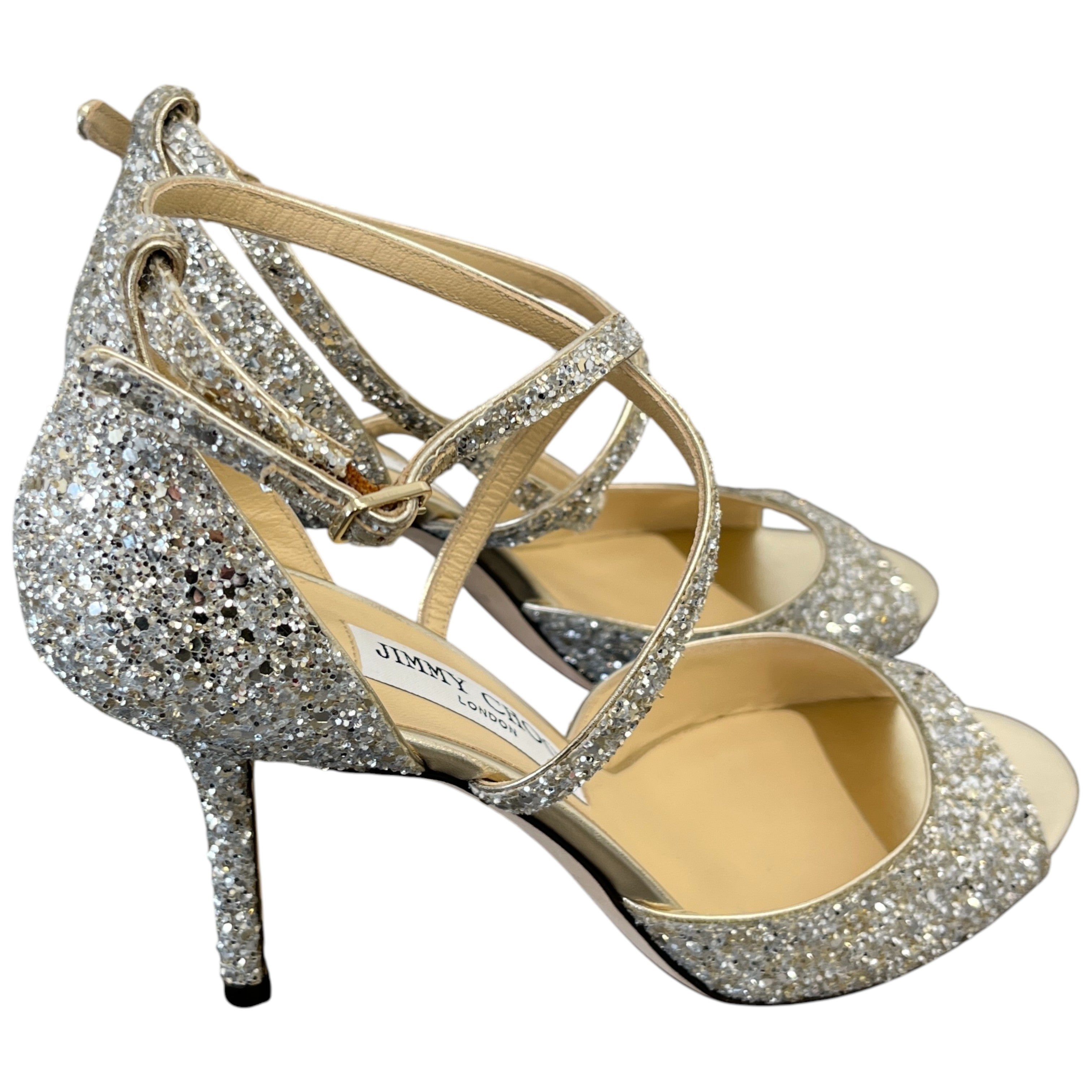 Women's Emsy 85 Glitter Sandals Heels Silver Size EU 38.5 / UK 5.5