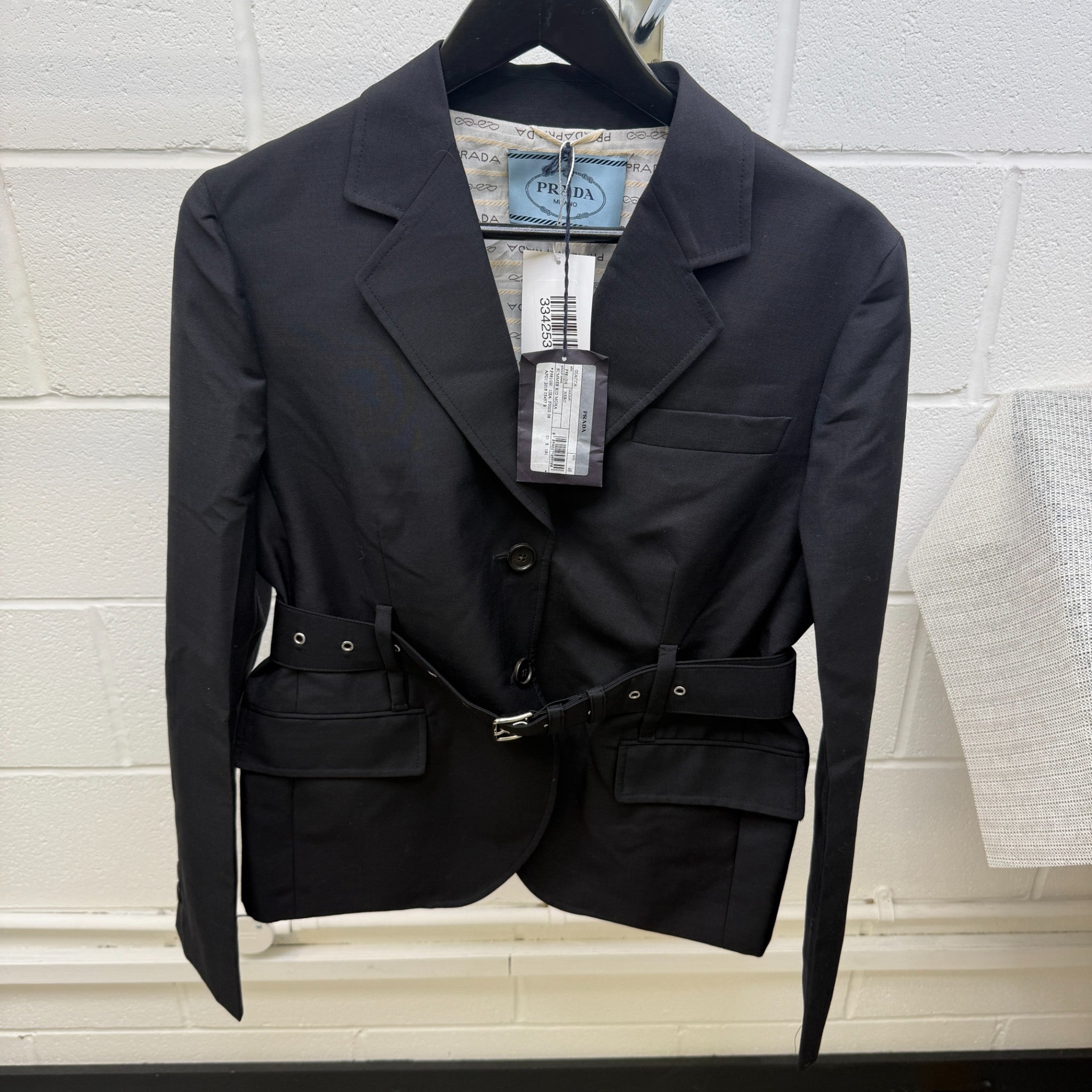 Women's Double Breasted Belted Blazer Jacket Black Size M