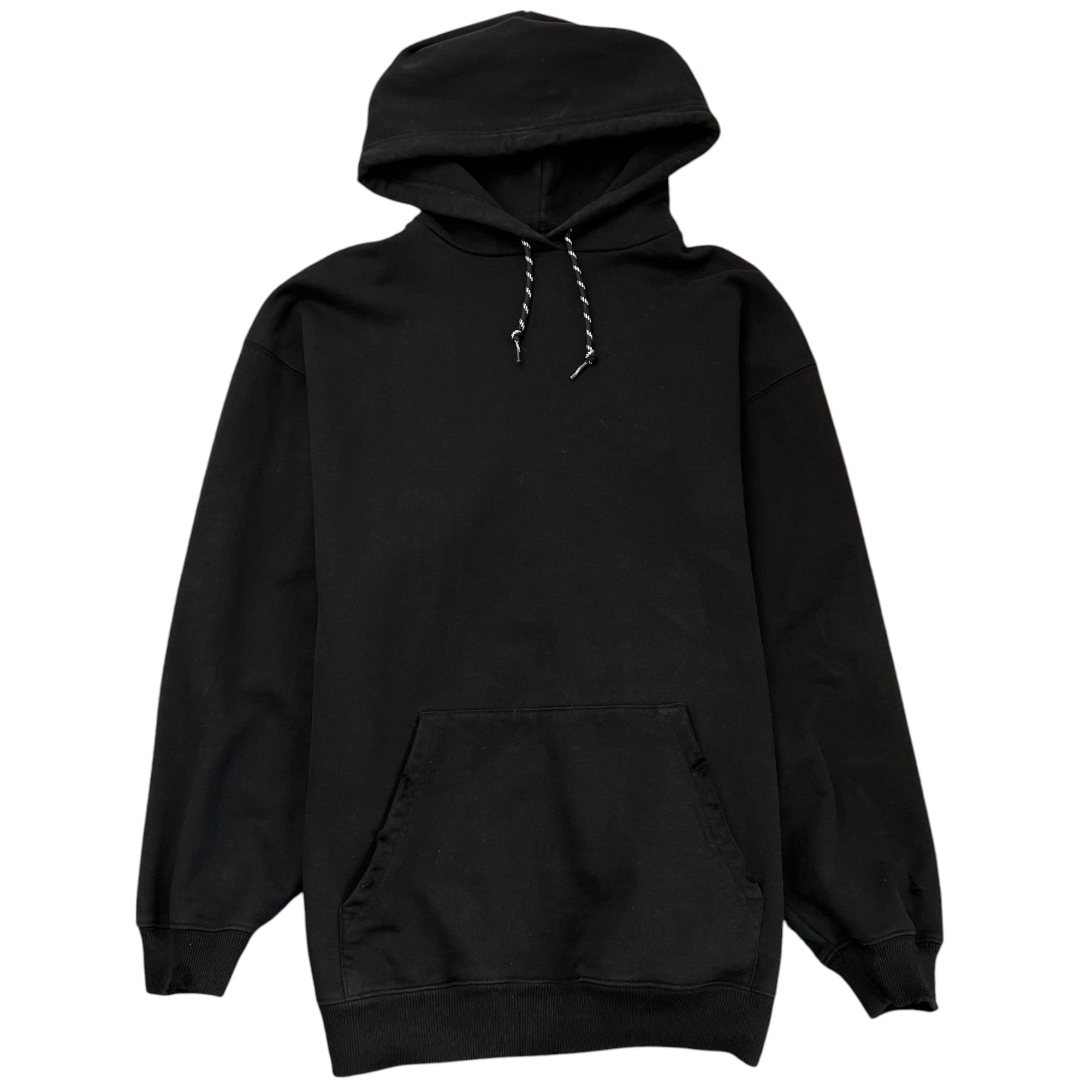 Men's Oversized Distressed Logo Print Hoodie Black Size XS