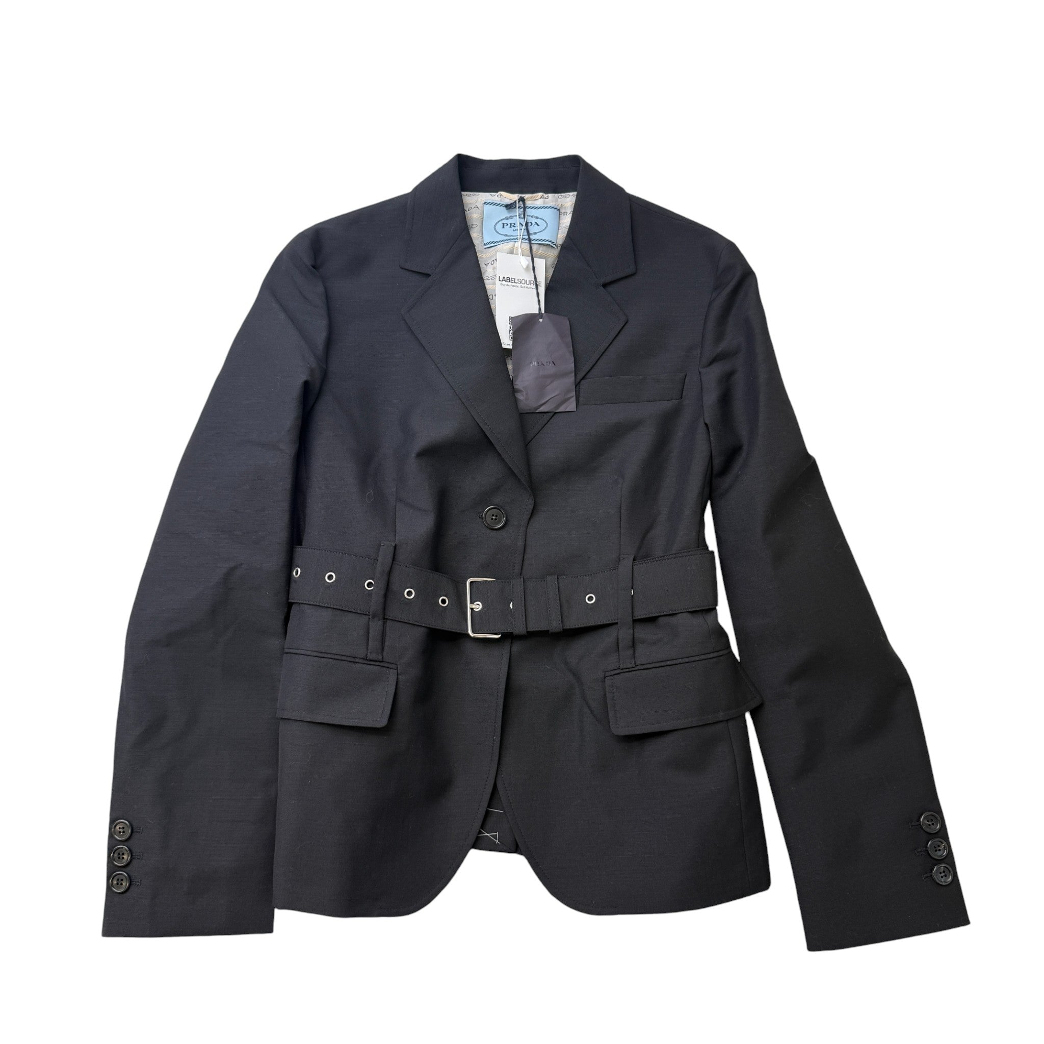 Women's Double Breasted Belted Blazer Jacket Black Size M