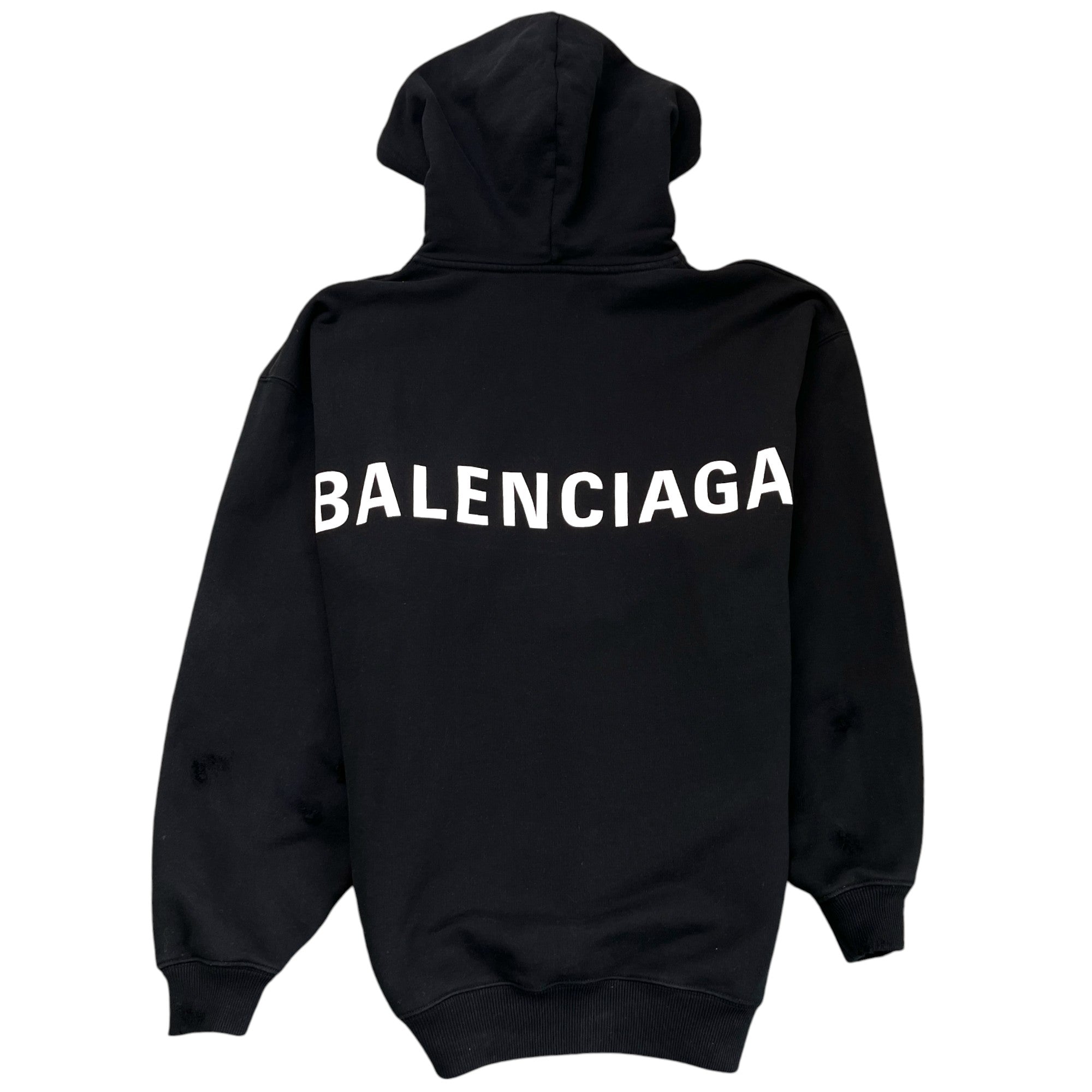 Men's Oversized Distressed Logo Print Hoodie Black Size XS