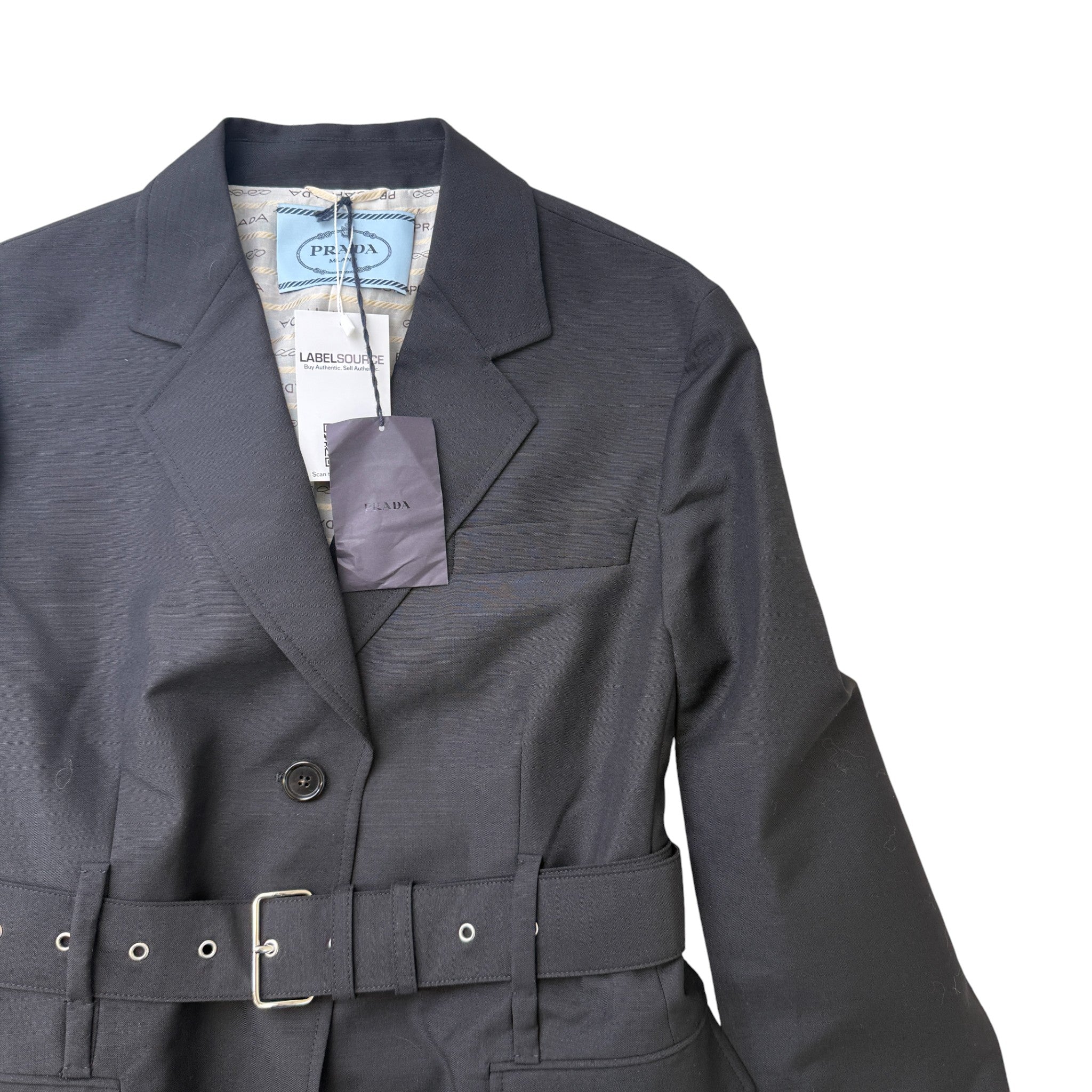 Women's Double Breasted Belted Blazer Jacket Black Size M