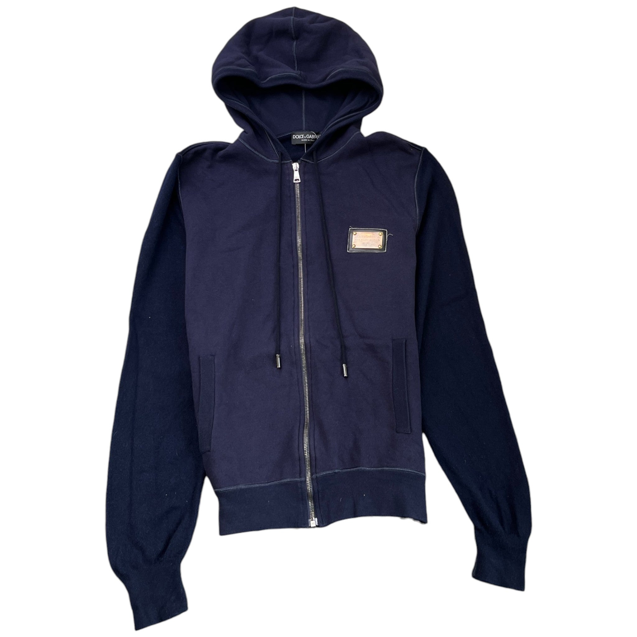 Men's Dg Logo Plaque Zip Up Hoodie Navy Size IT 50 / UK L