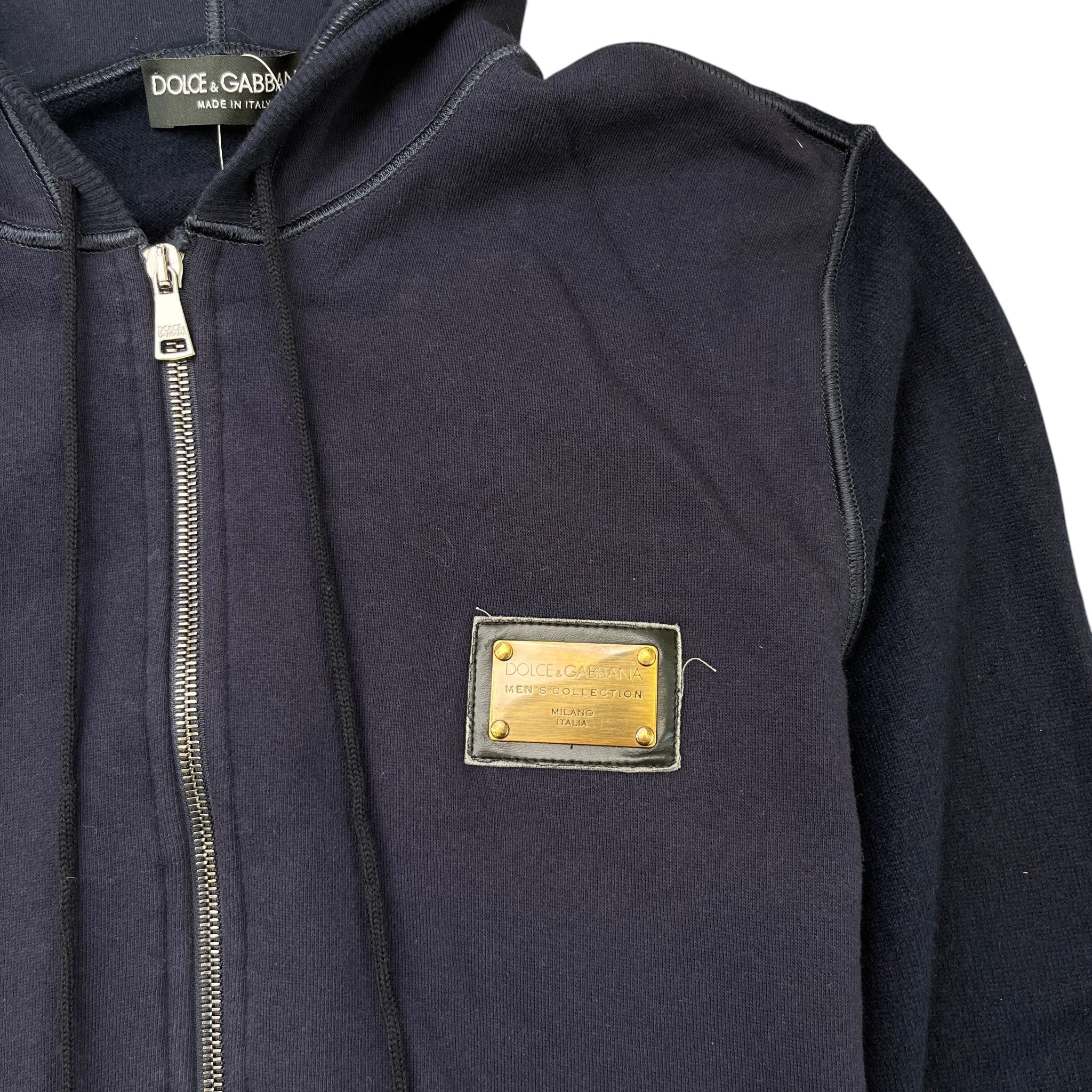 Men's Dg Logo Plaque Zip Up Hoodie Navy Size IT 50 / UK L