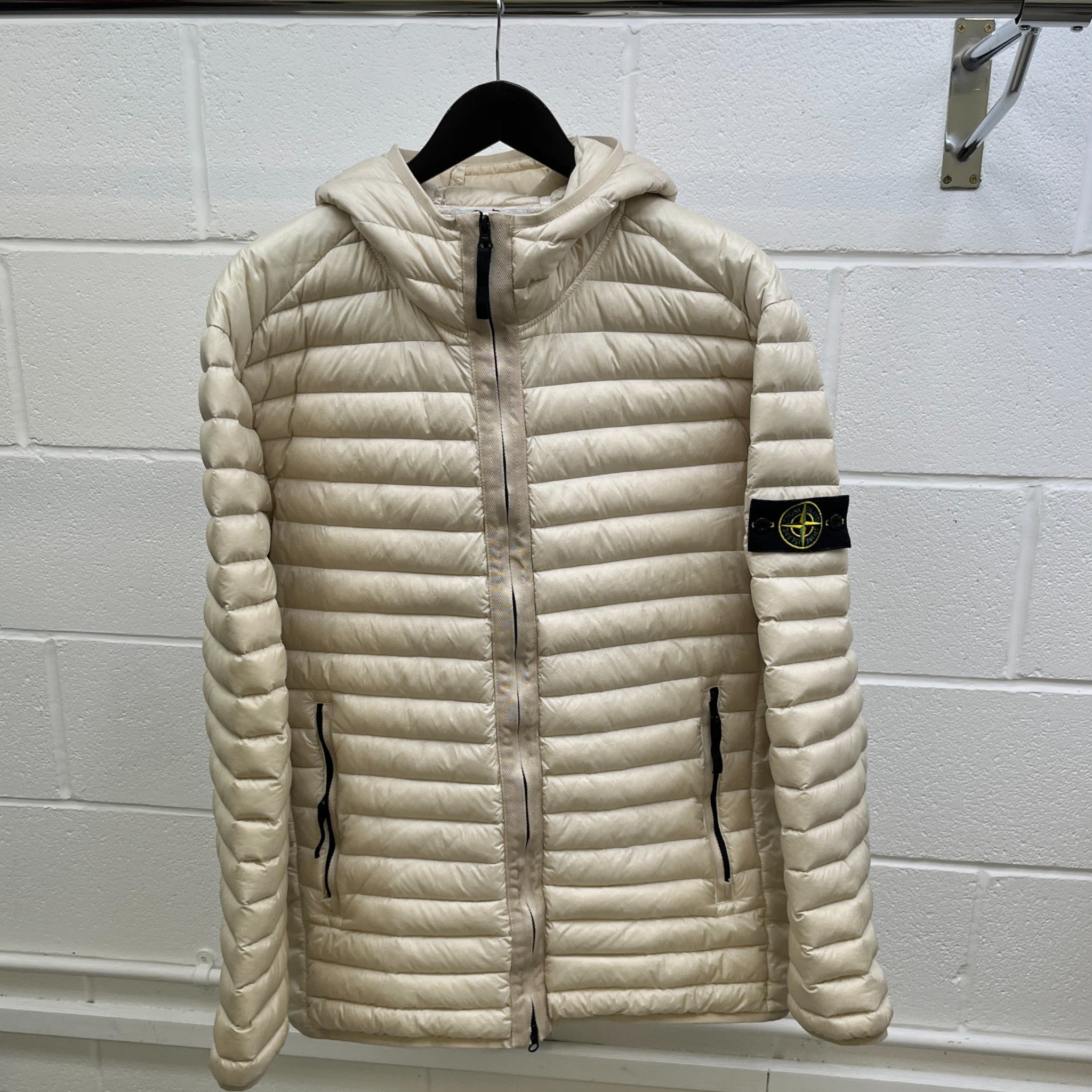 Men's Loom Woven Chambers Down Jacket Cream Size XXL