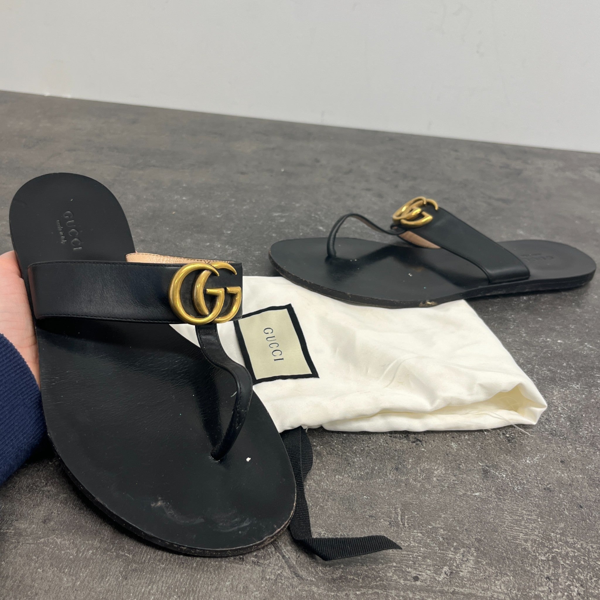 Women's Gg Marmont Thong Sandals Black Size EU 37 / UK 4