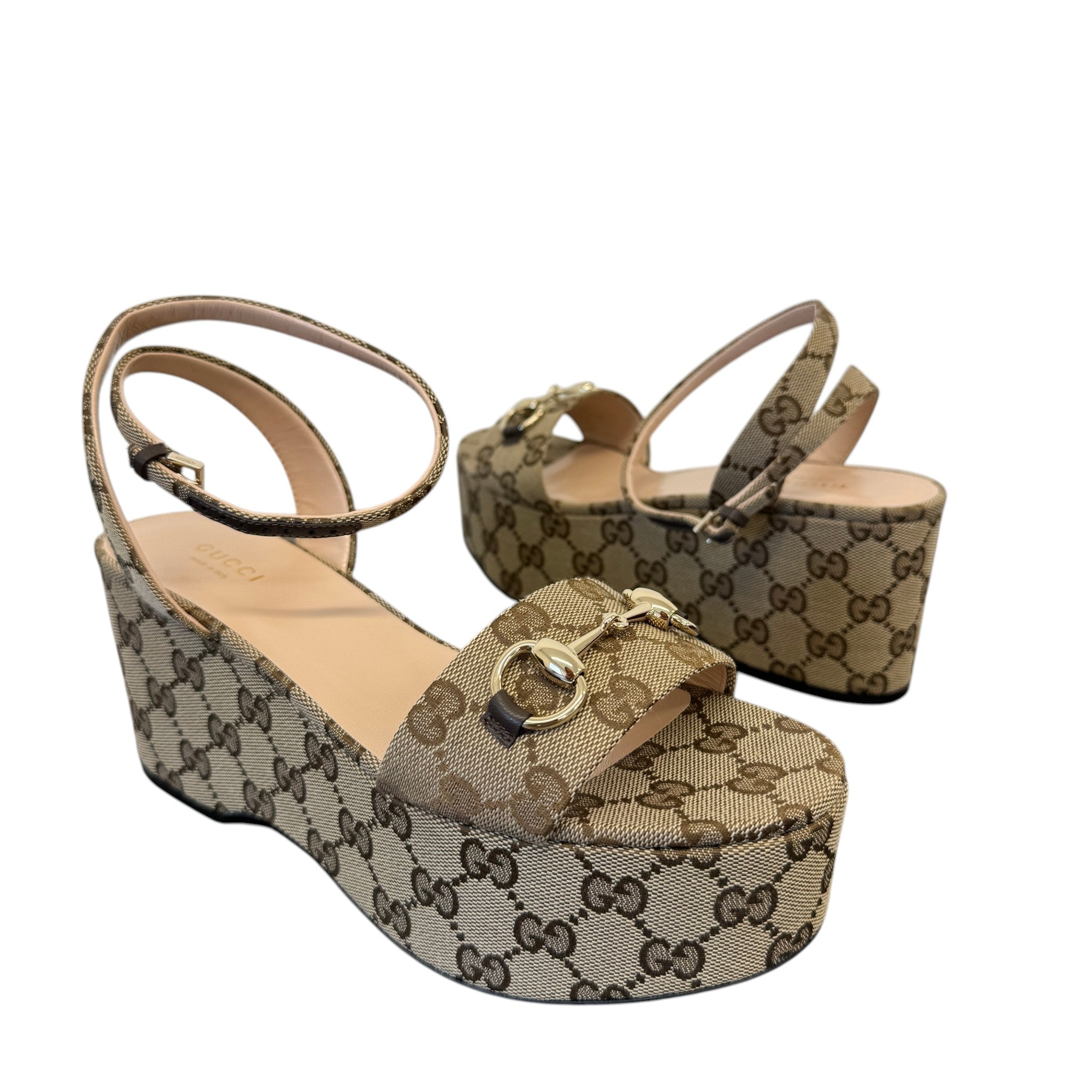 Women's Horsebit Platform Sandals Beige Size EU 37 / UK 4
