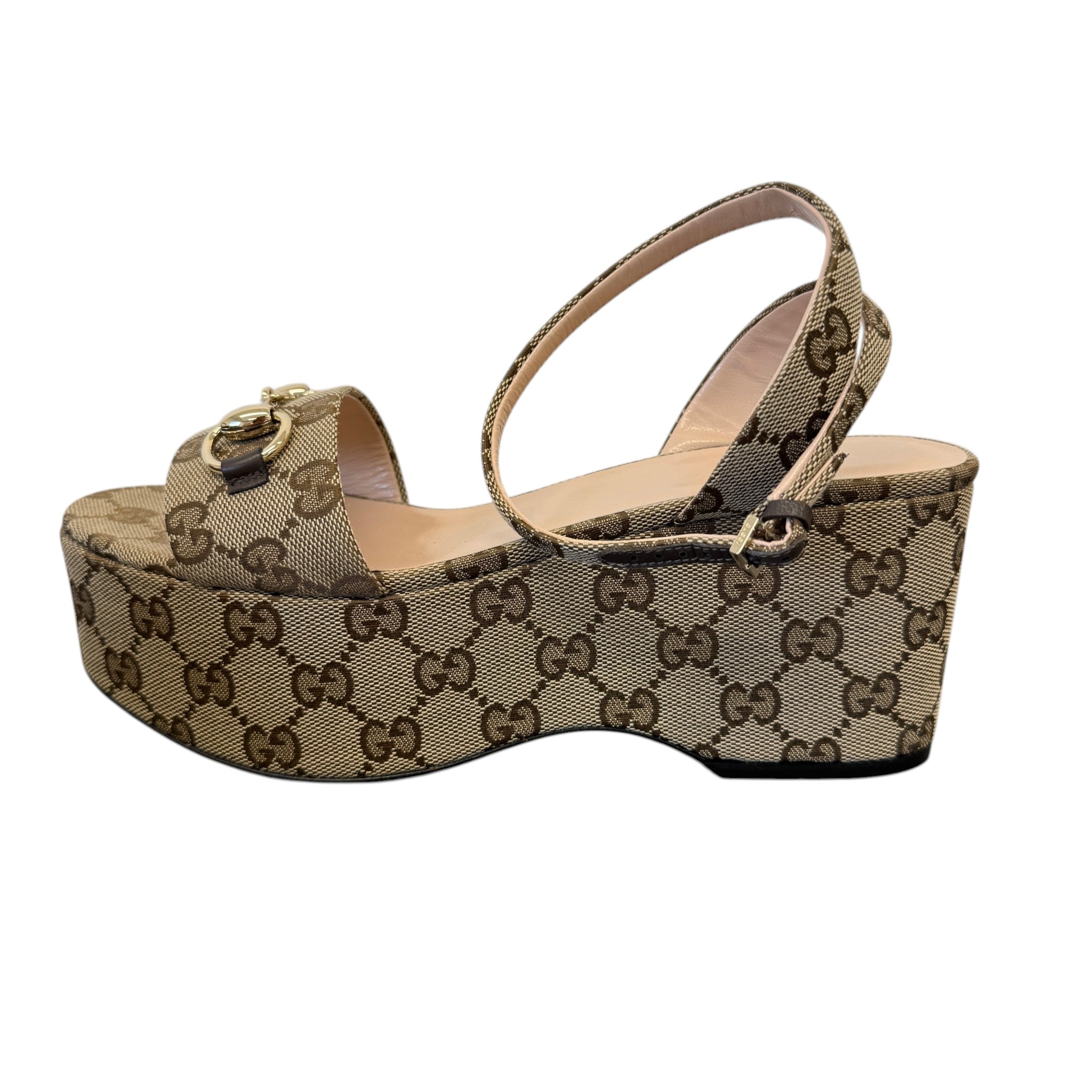 Women's Horsebit Platform Sandals Beige Size EU 37 / UK 4