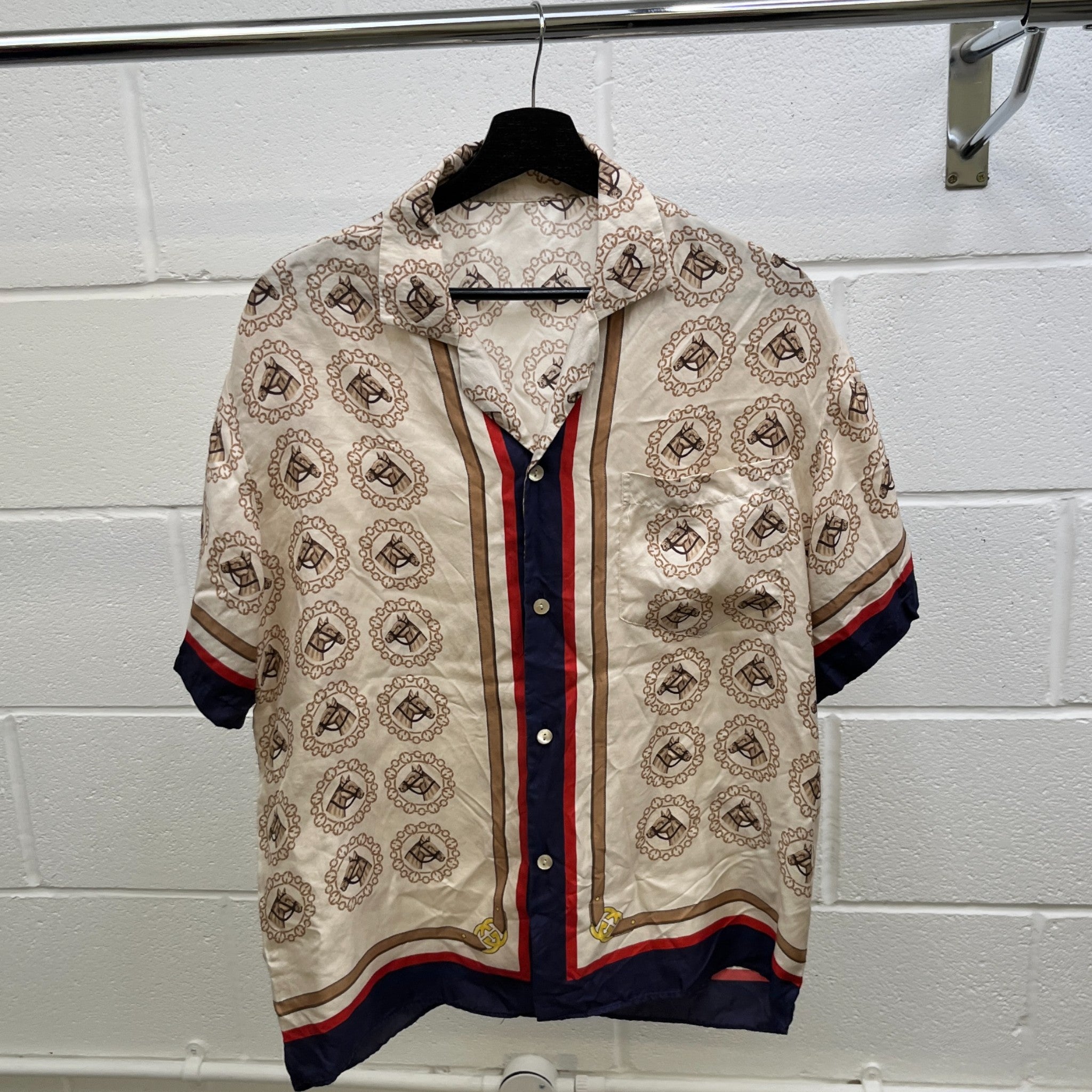 Men's Equestrian Print Shirt Beige Size IT 50 / UK L