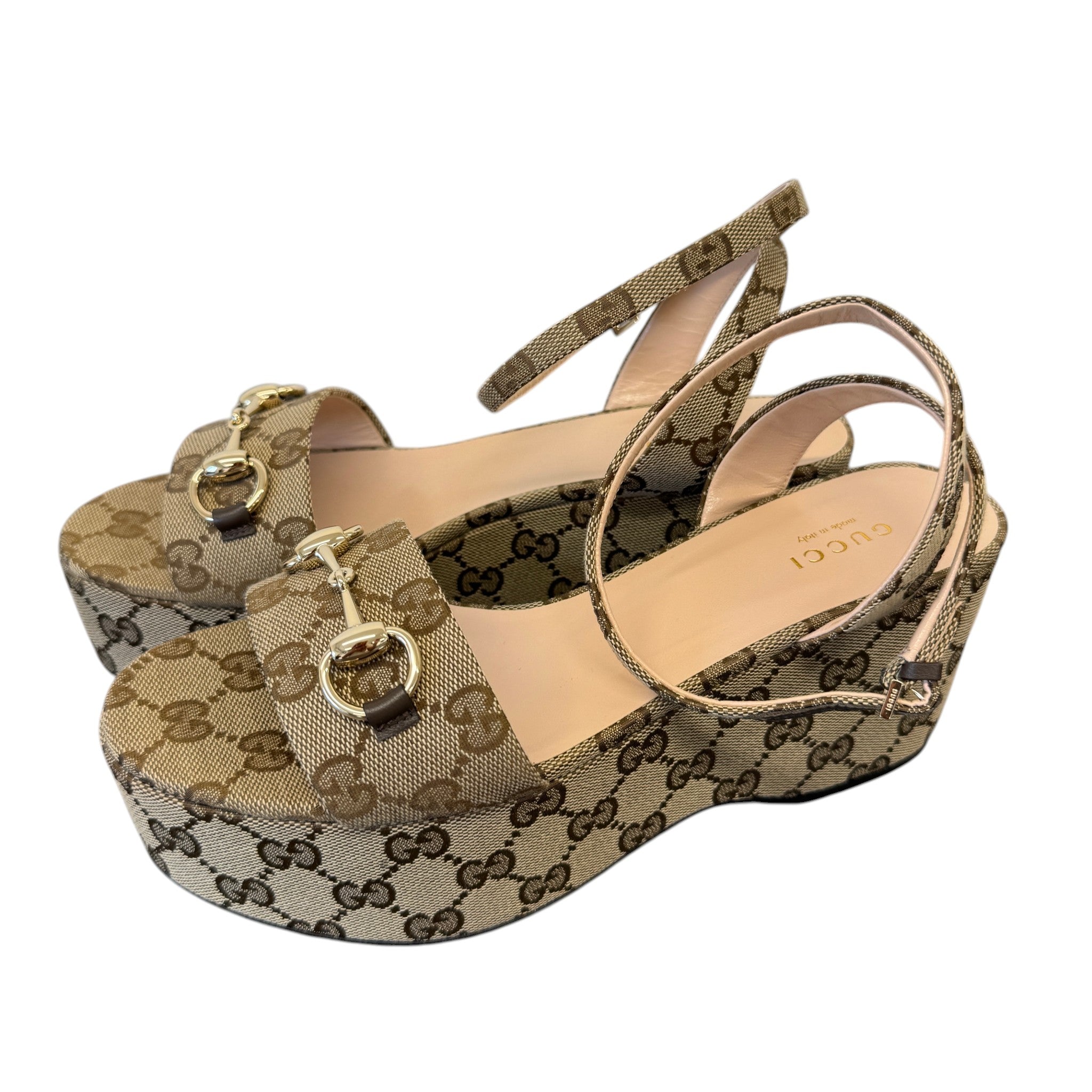 Women's Horsebit Platform Sandals Beige Size EU 37 / UK 4