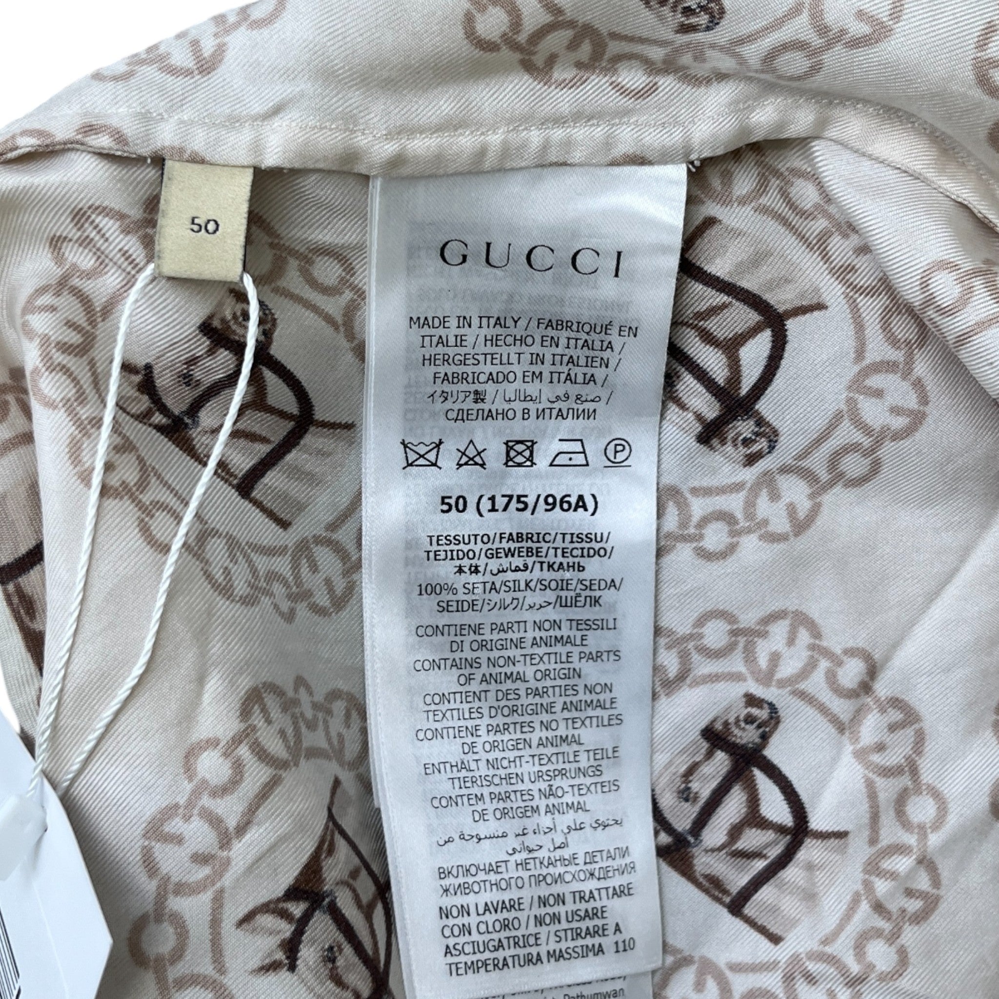 Men's Equestrian Print Shirt Beige Size IT 50 / UK L