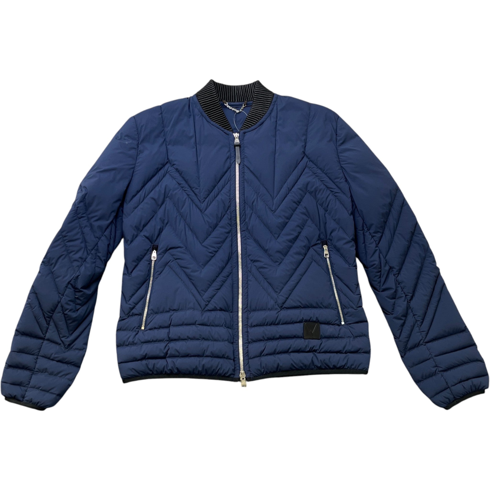 Men's Nylon Outer Shell Chevron Quilting Down Jacket Navy Size IT 48 / M