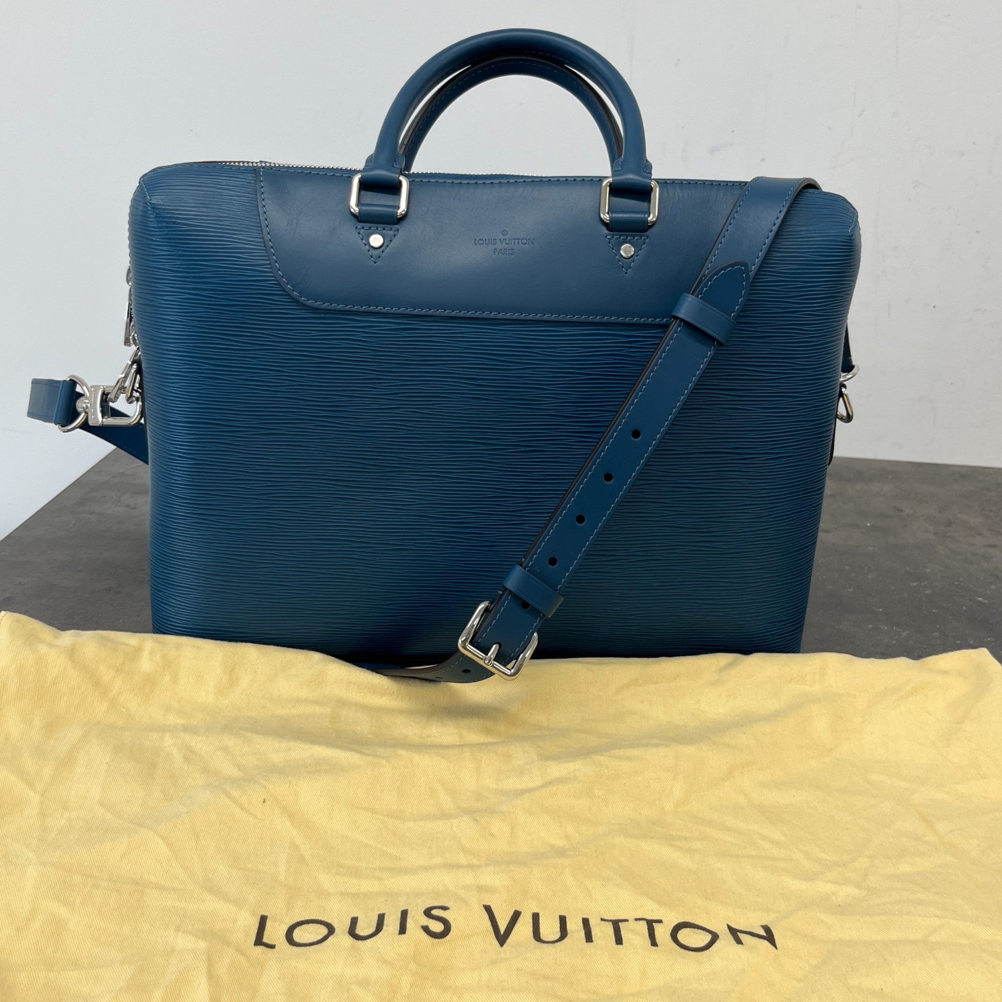 Men's Epi Porte Documents Briefcase Bag Blue