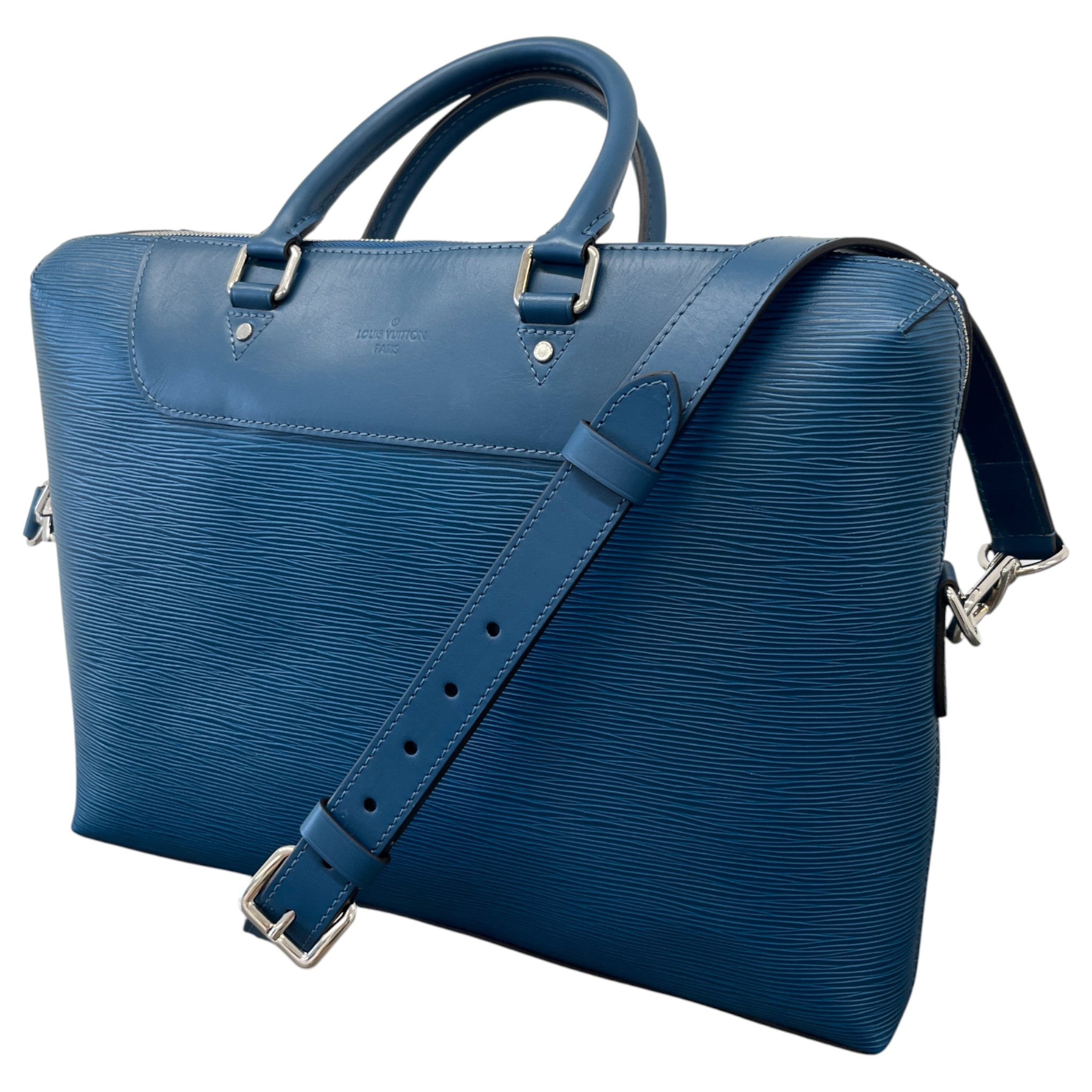 Men's Epi Porte Documents Briefcase Bag Blue