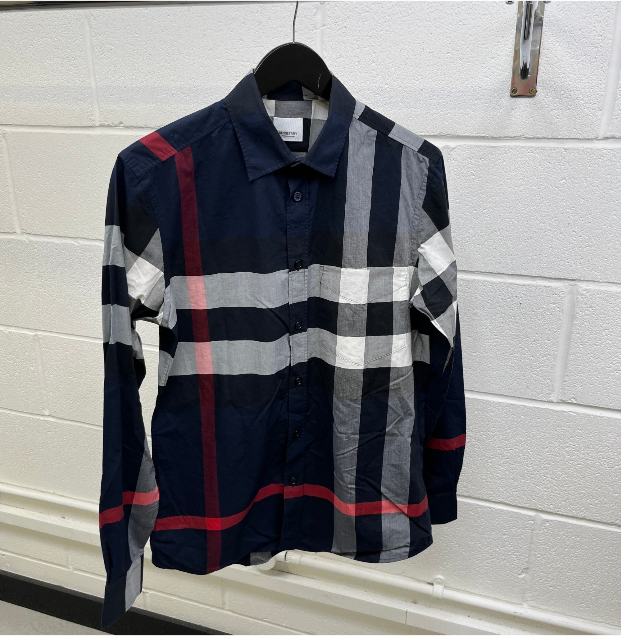 Men's Checkered Long Sleeve Shirt Navy Size S