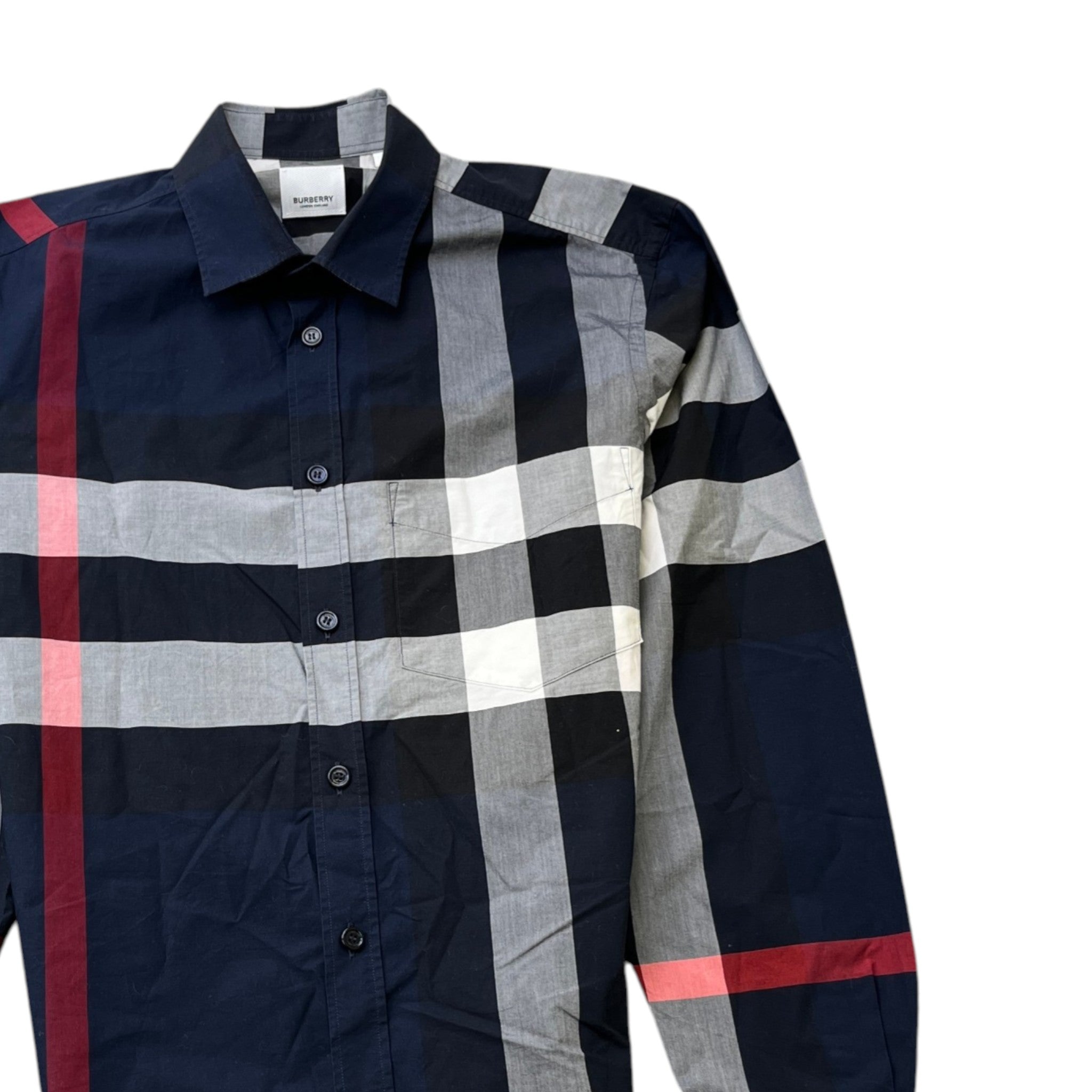 Men's Checkered Long Sleeve Shirt Navy Size S