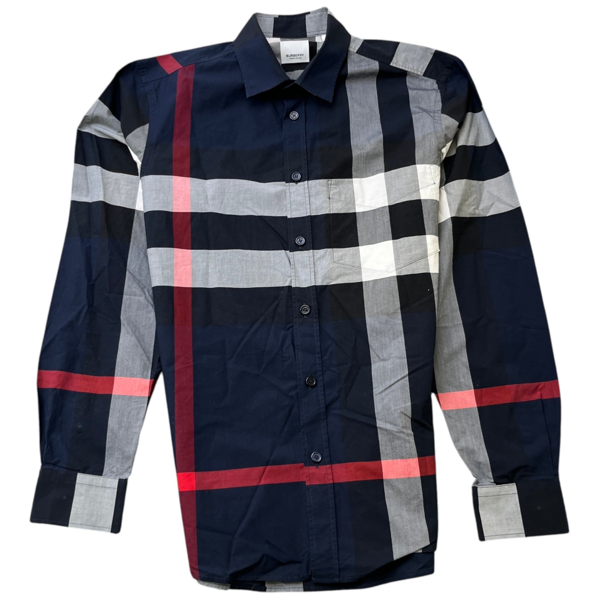 Men's Checkered Long Sleeve Shirt Navy Size S