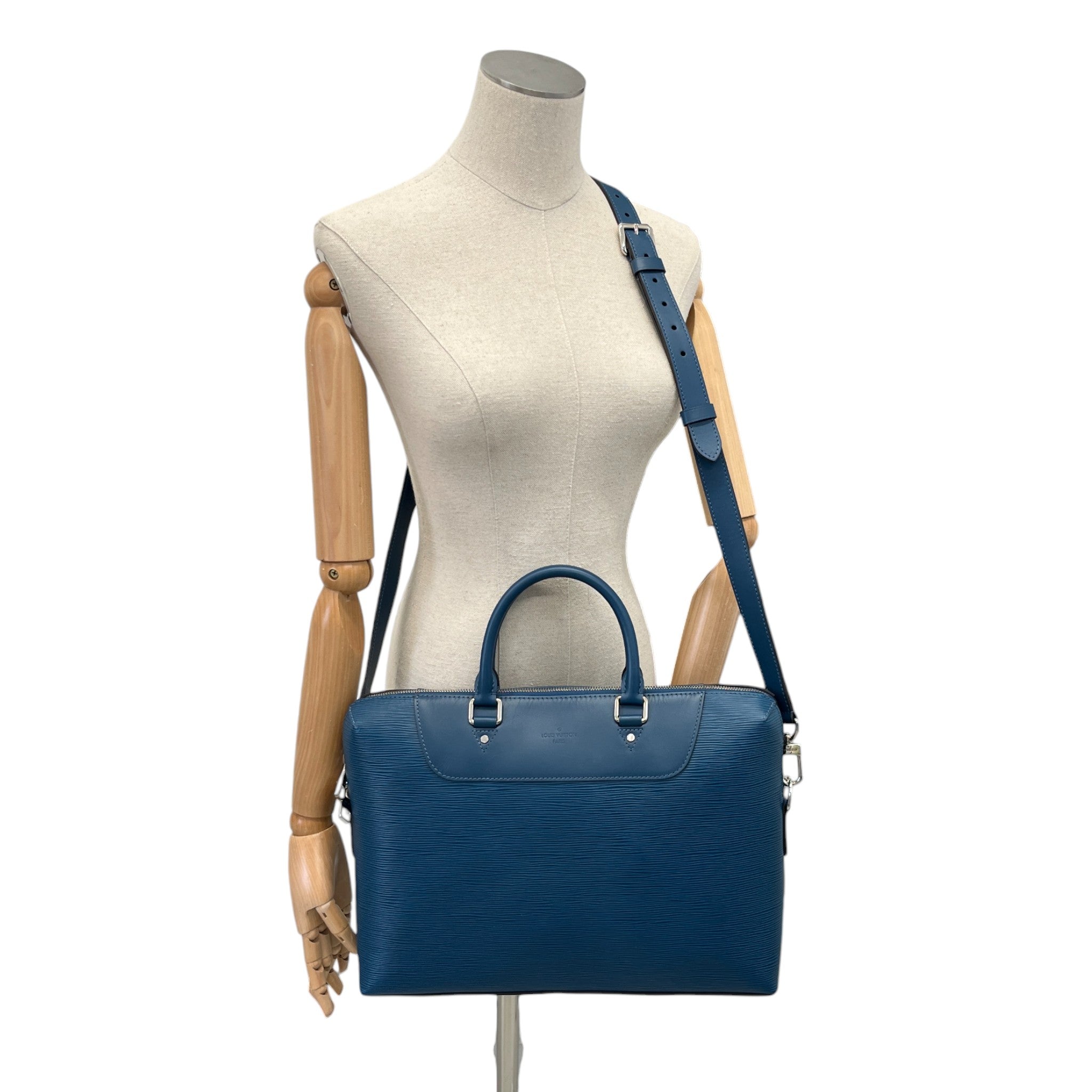 Men's Epi Porte Documents Briefcase Bag Blue