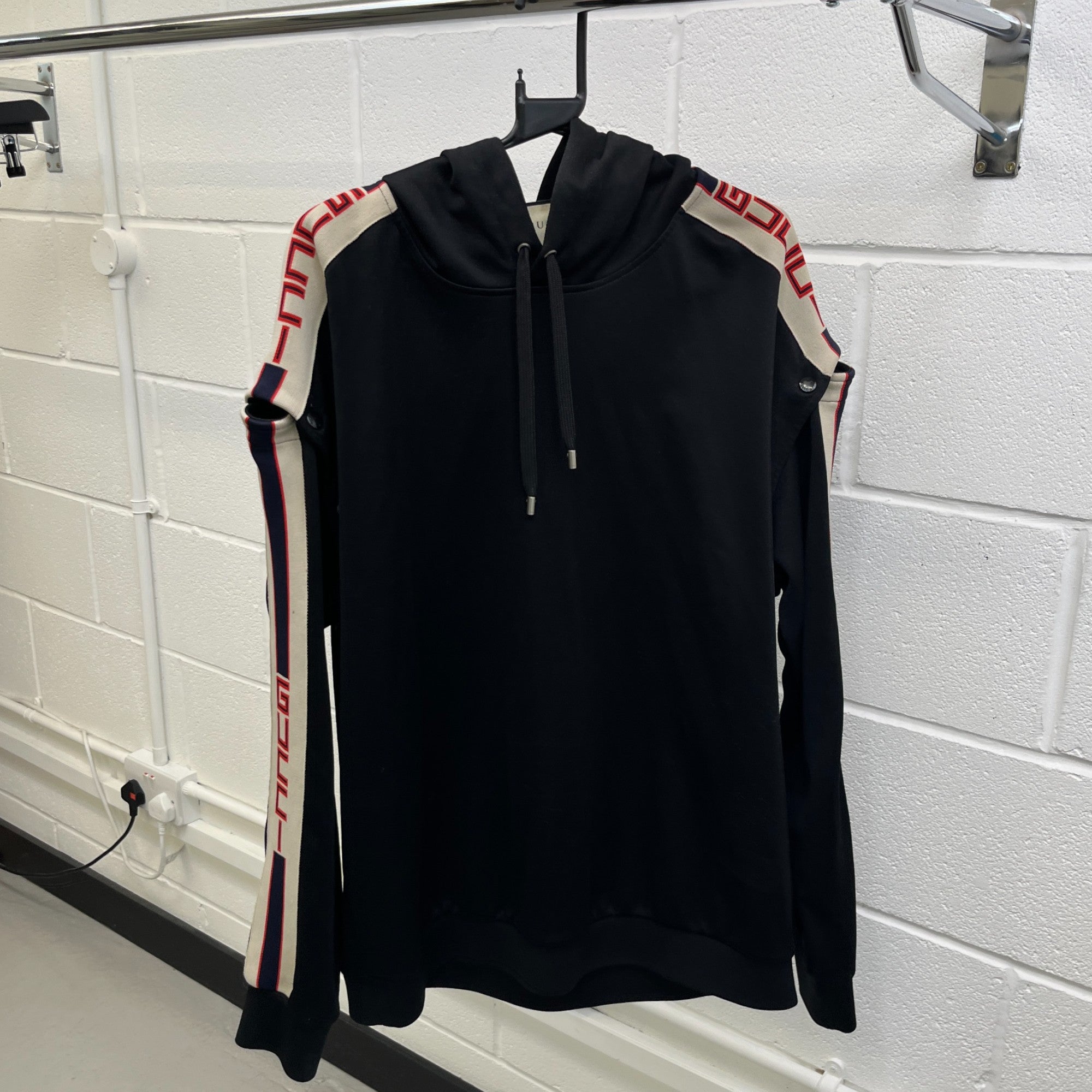 Men's Logo Stripe Hoodie Black Size L