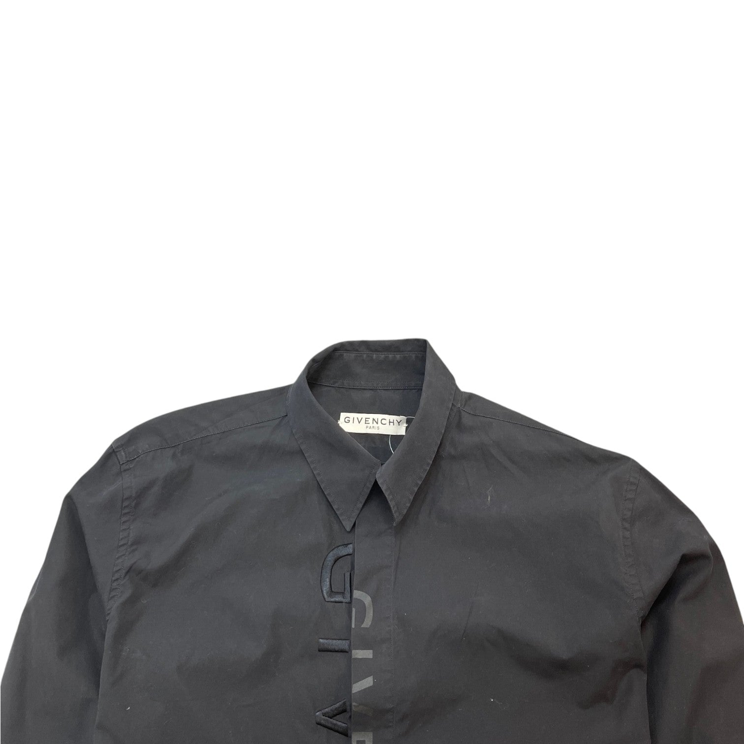 Men's Embroidered Logo Long Sleeve Shirt Black Size S