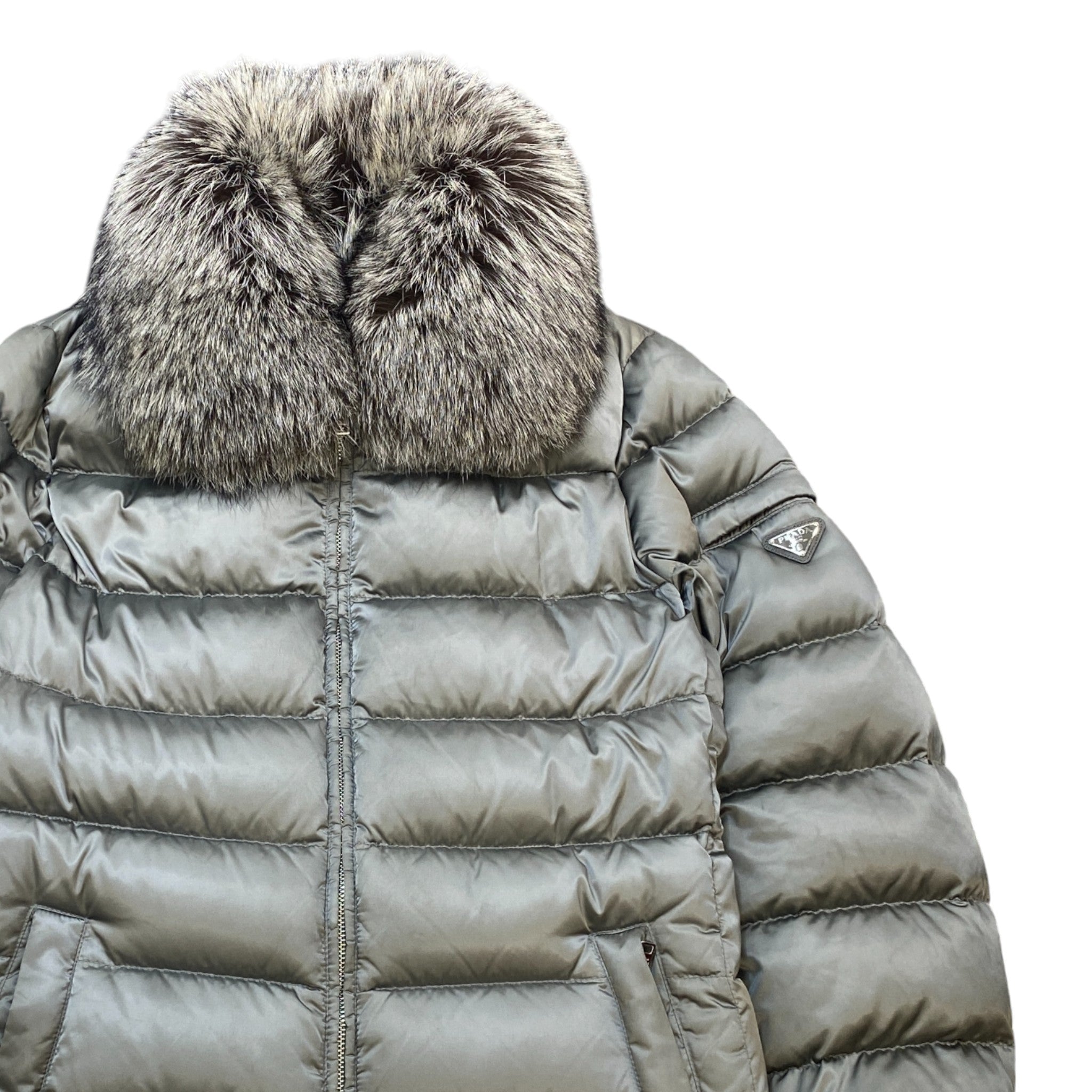 Women's Plaque Logo Down Jacket Grey Size 3 / UK 14