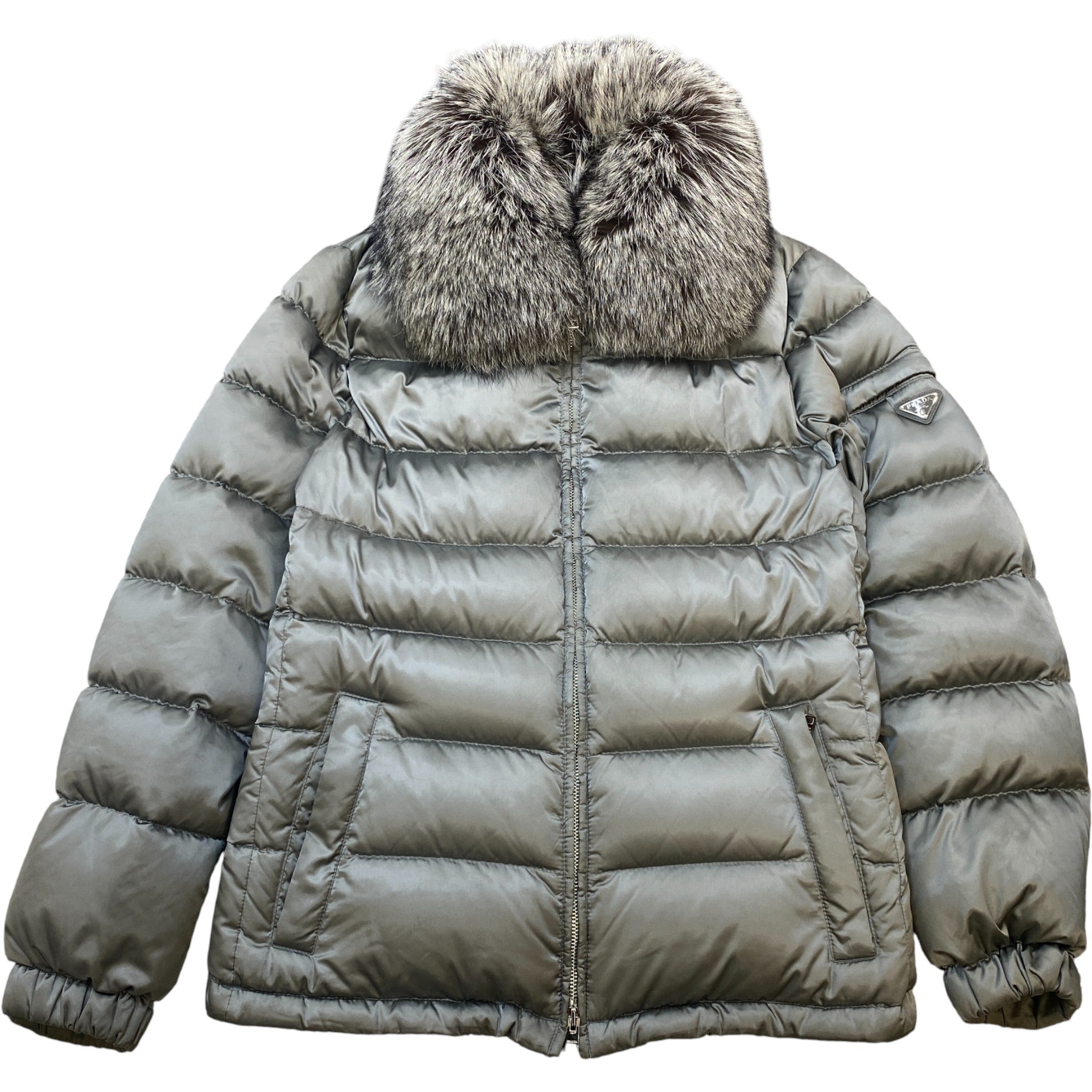 Women's Plaque Logo Down Jacket Grey Size 3 / UK 14