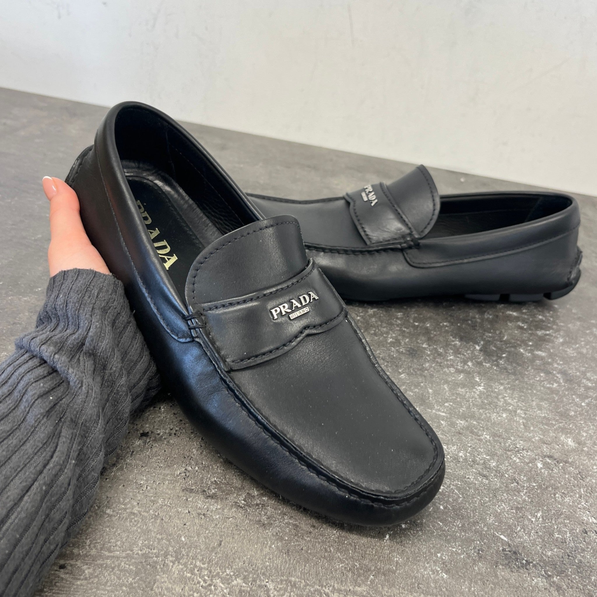 Men's Leather Logo Loafers Black Size EU 41 / UK 7