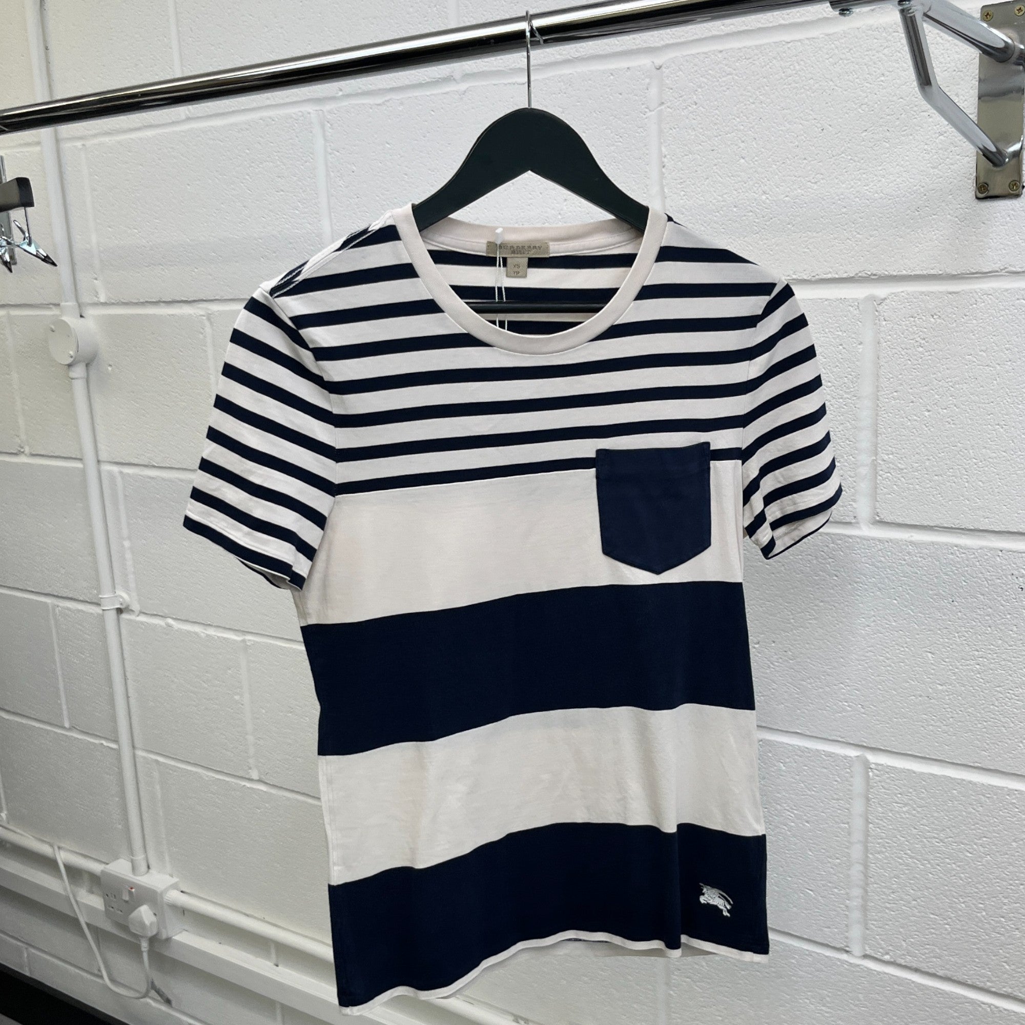 Men's Embroidered Logo Striped T-Shirt Navy Size XS