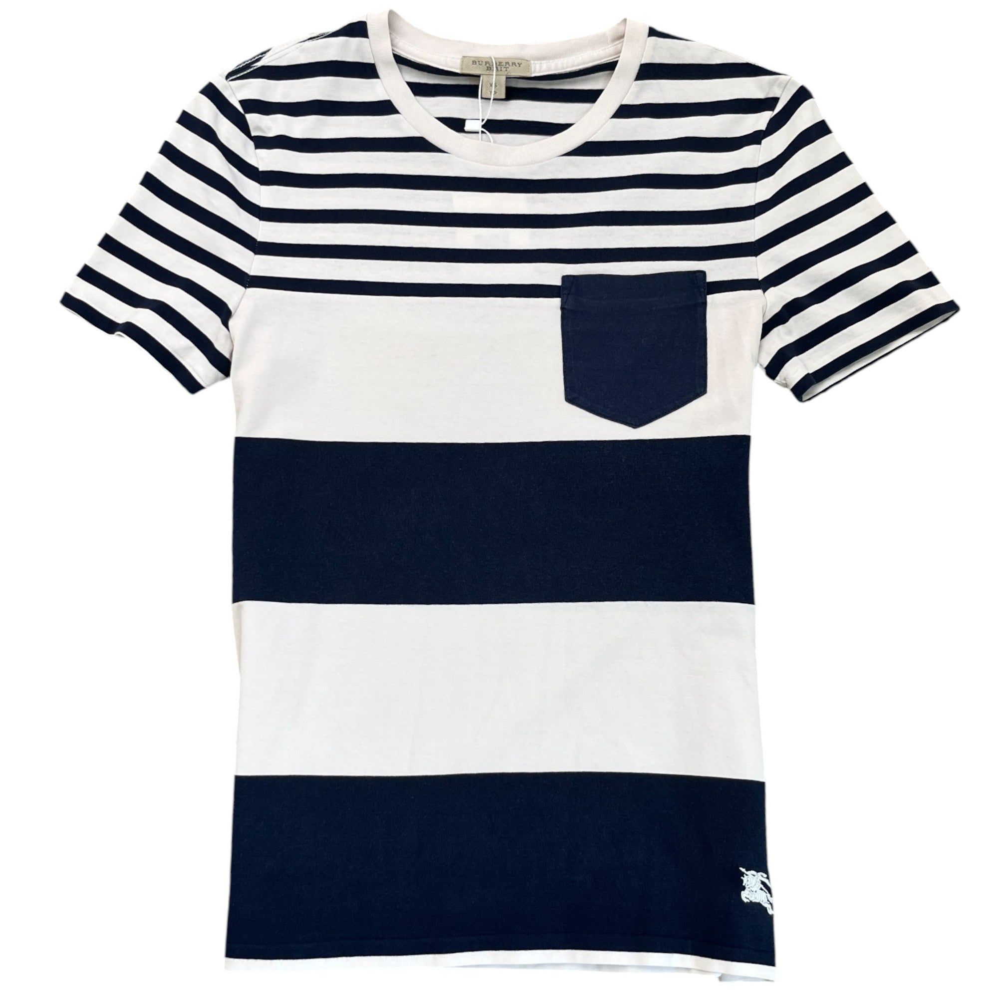 Men's Embroidered Logo Striped T-Shirt Navy Size XS