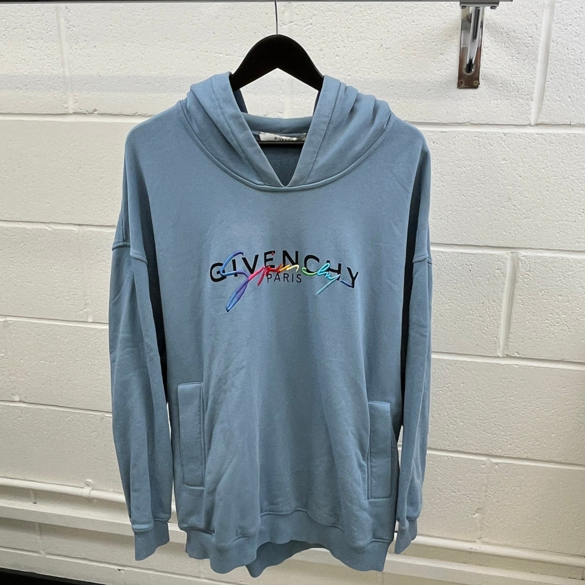 Men's Embroidered Logo Oversized Hoodie Blue Size S