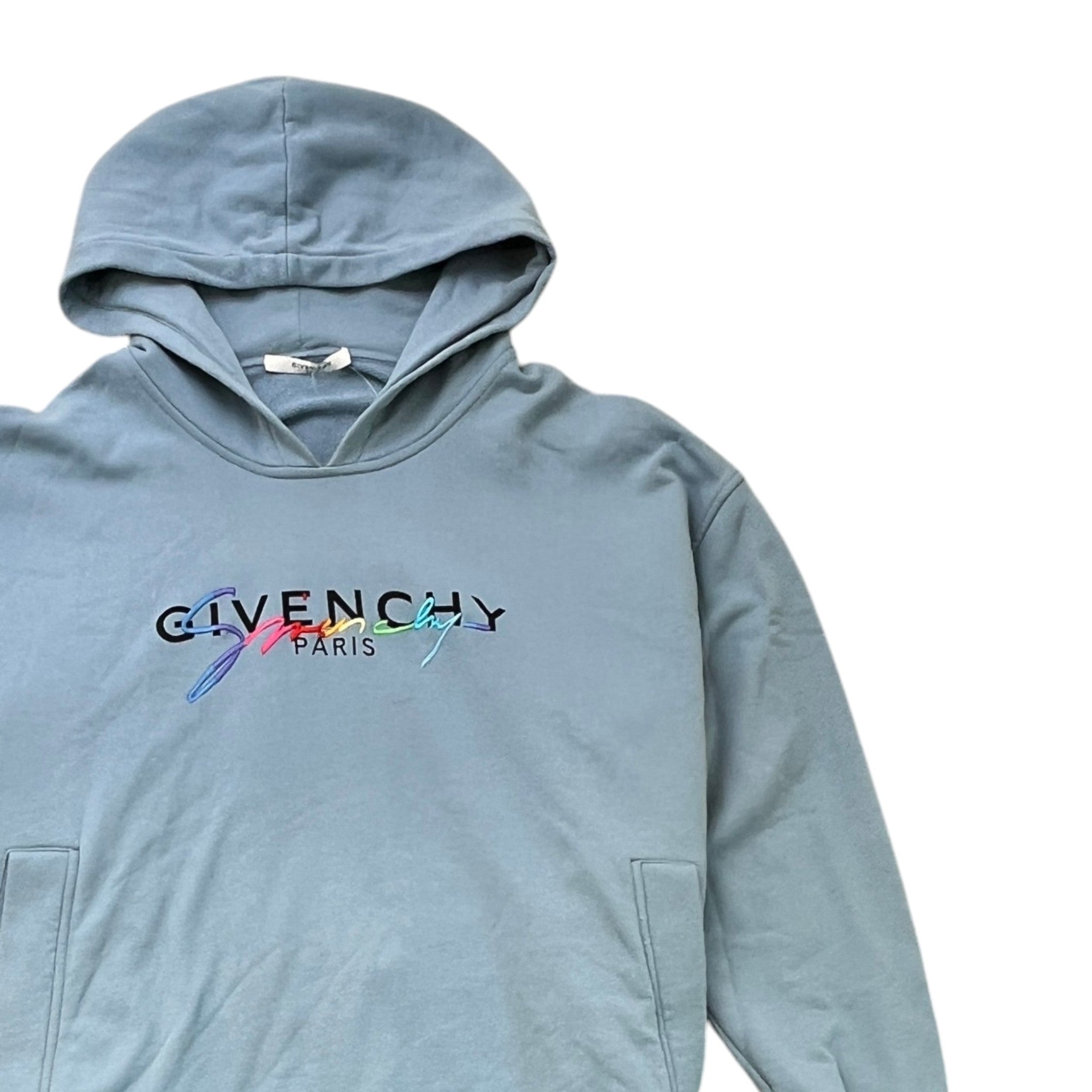 Men's Embroidered Logo Oversized Hoodie Blue Size S