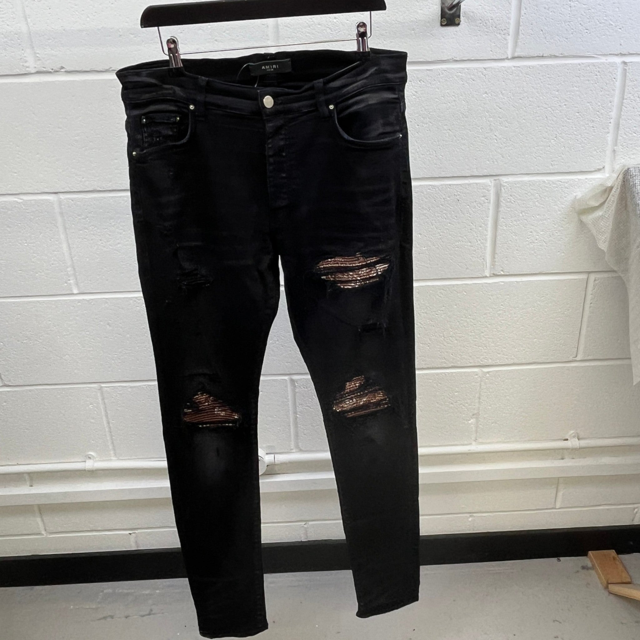 Men's Mx1 Distressed Bandana Jeans Black Size Waist 34"
