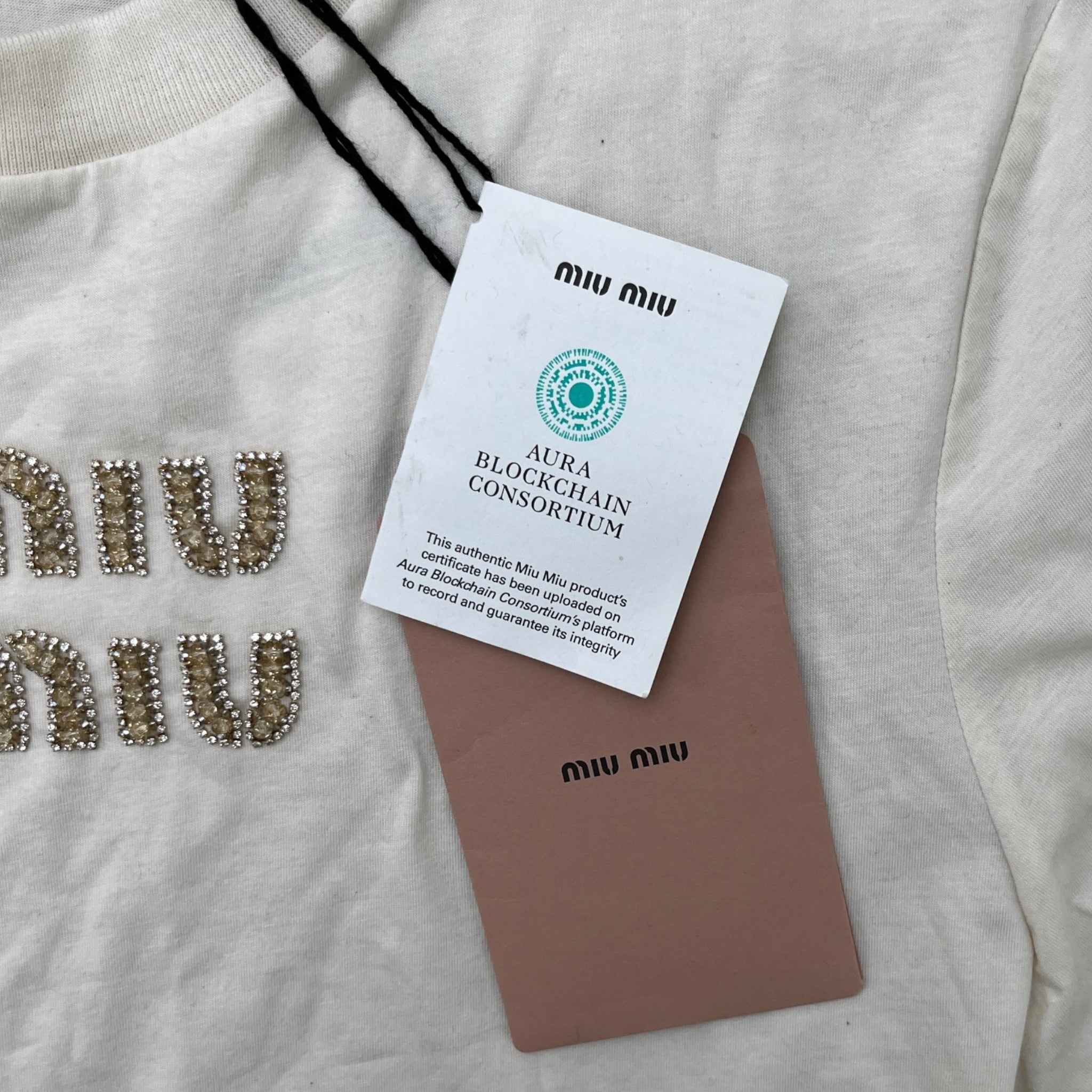 Women's Crystal Embellished T-Shirt Cream Size S