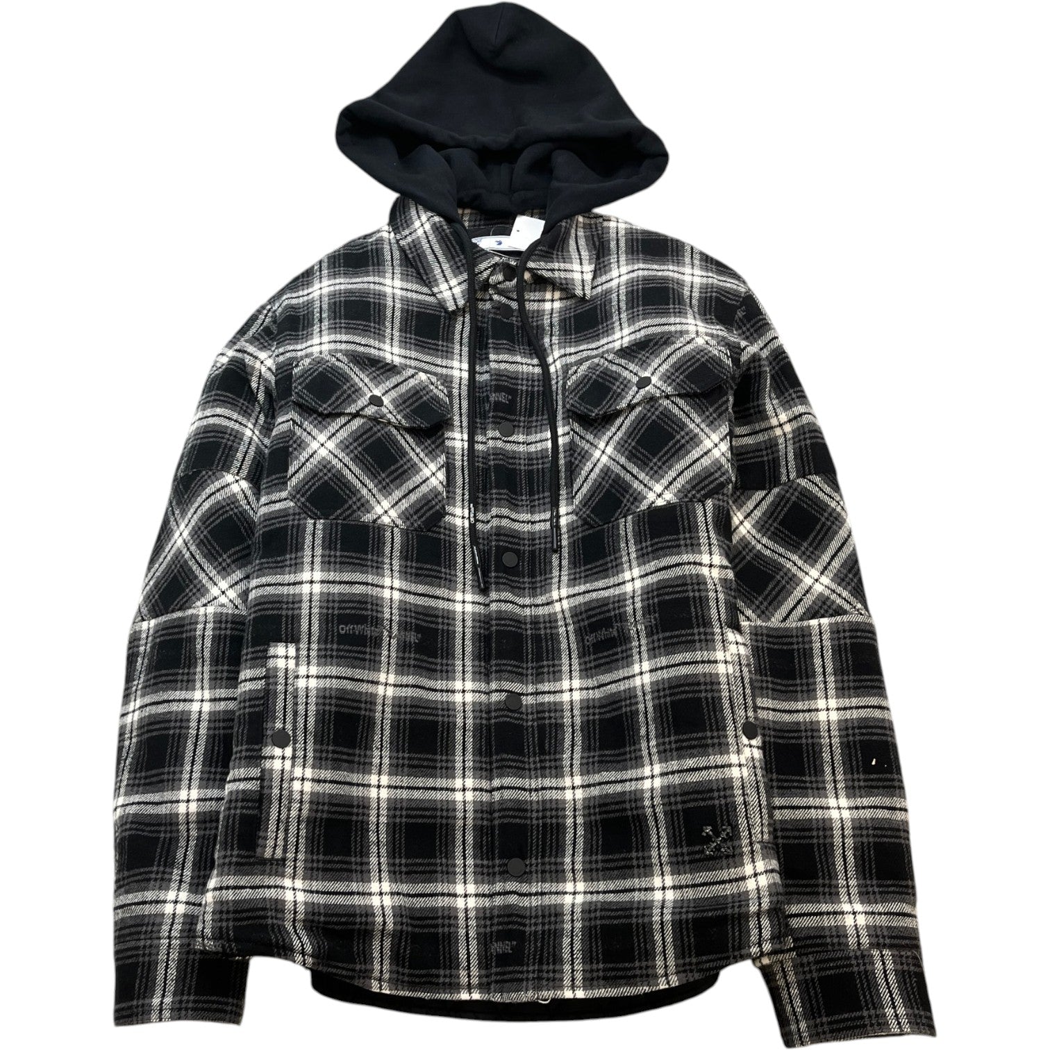 Men's Quilted Plaid Flannel Logo Jacket Black Size XXS