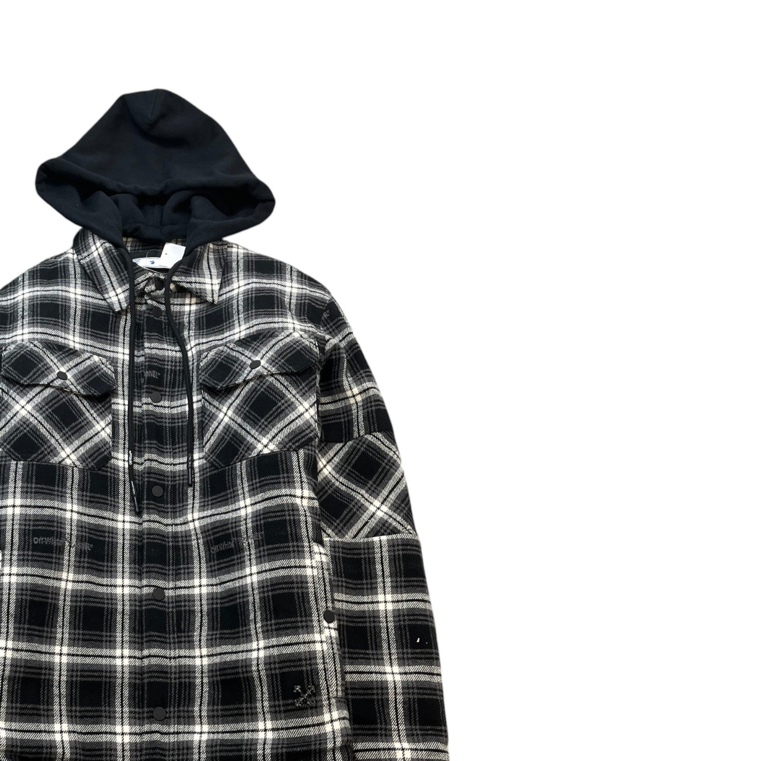 Men's Quilted Plaid Flannel Logo Jacket Black Size XXS