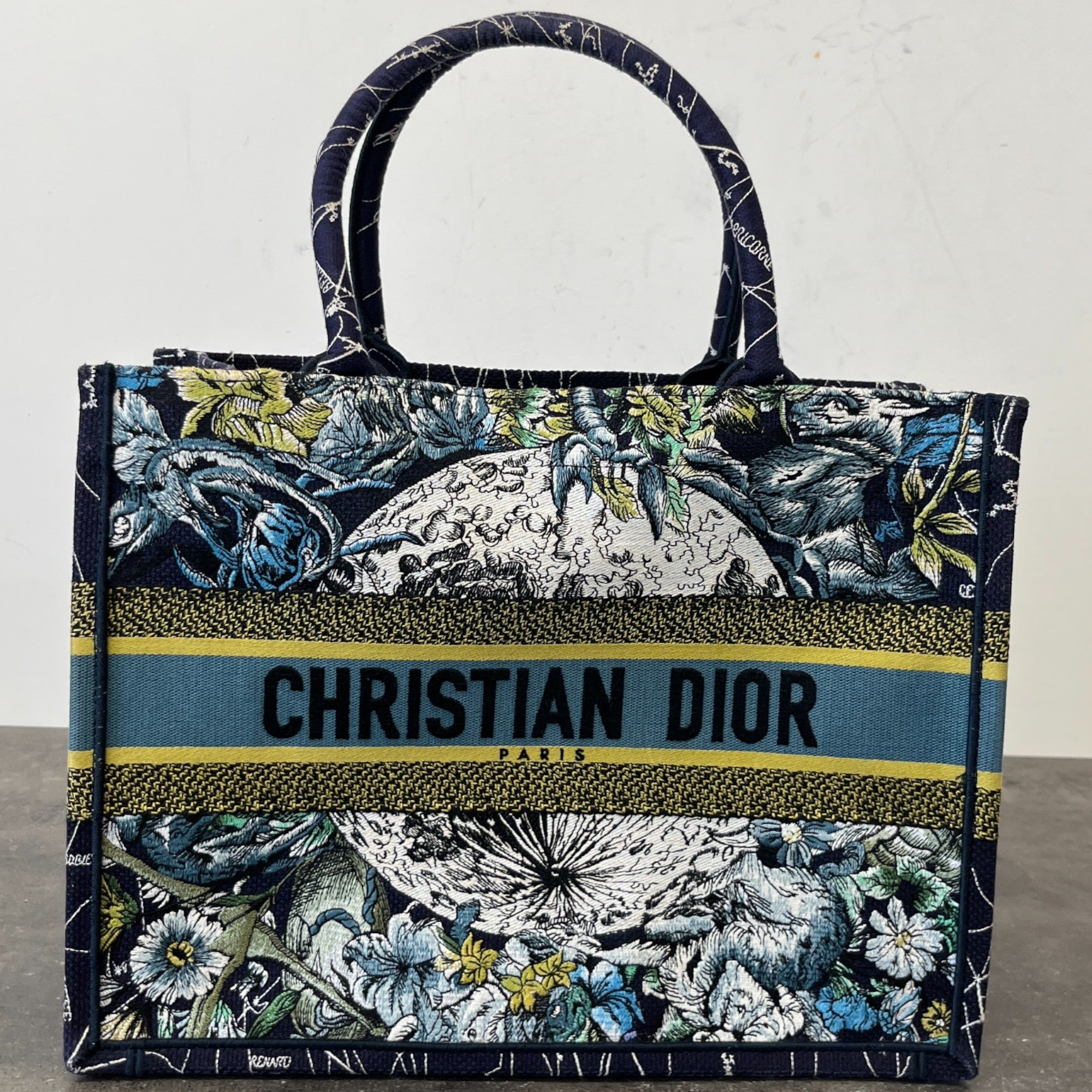 Women's Medium Book Tote Zodiac Embroidery Bag Navy