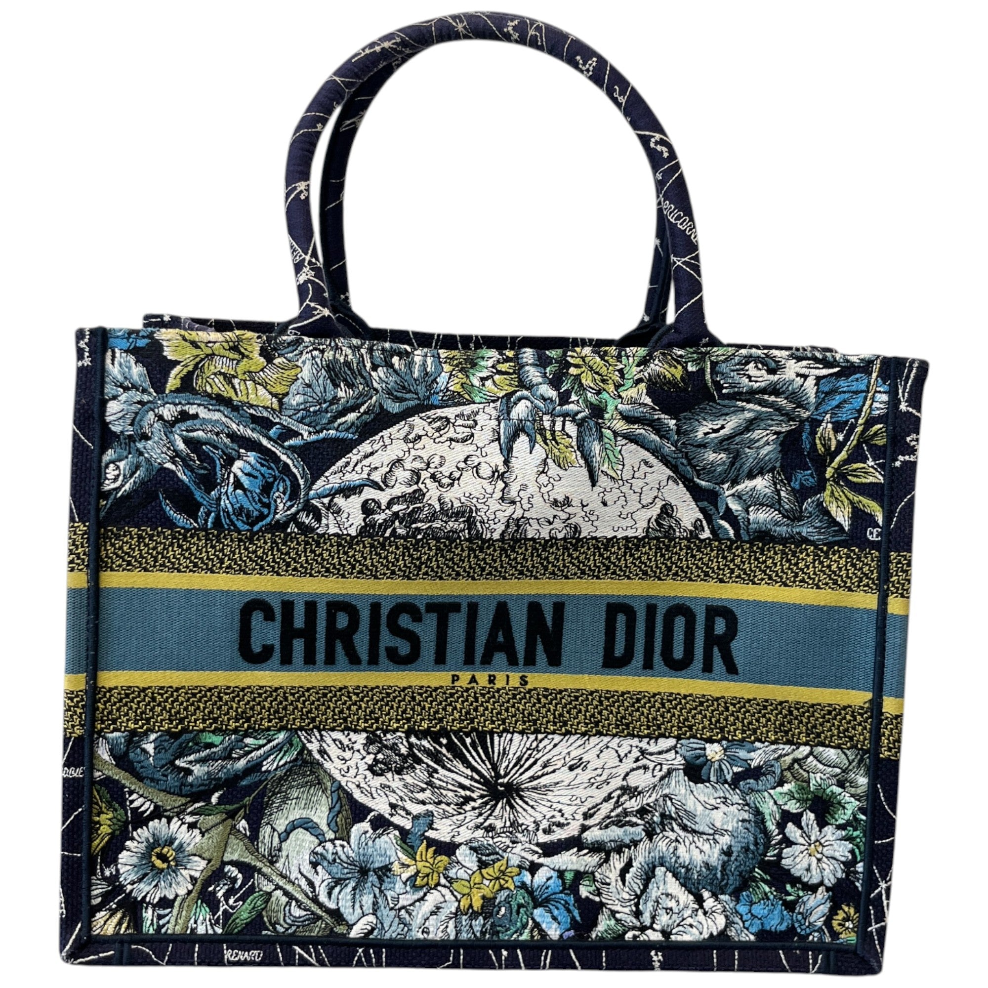 Women's Medium Book Tote Zodiac Embroidery Bag Navy