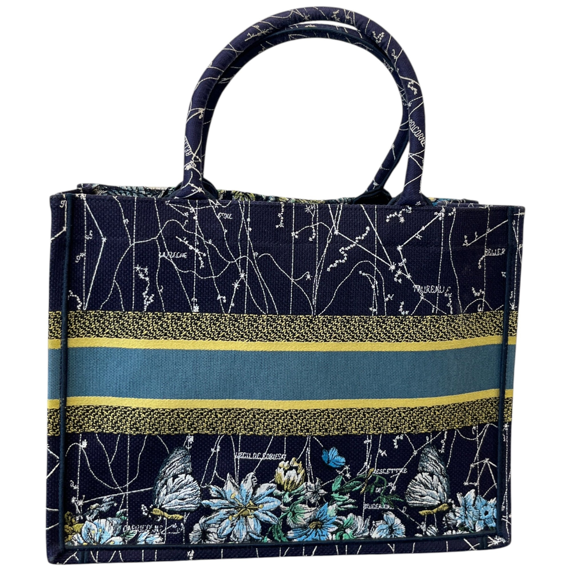 Women's Medium Book Tote Zodiac Embroidery Bag Navy
