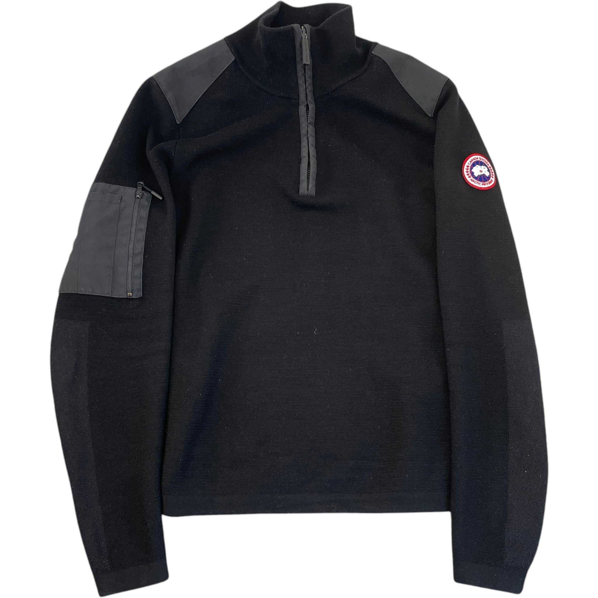 Men's Logo Patch Quarter Zip Jumper Black Size XL