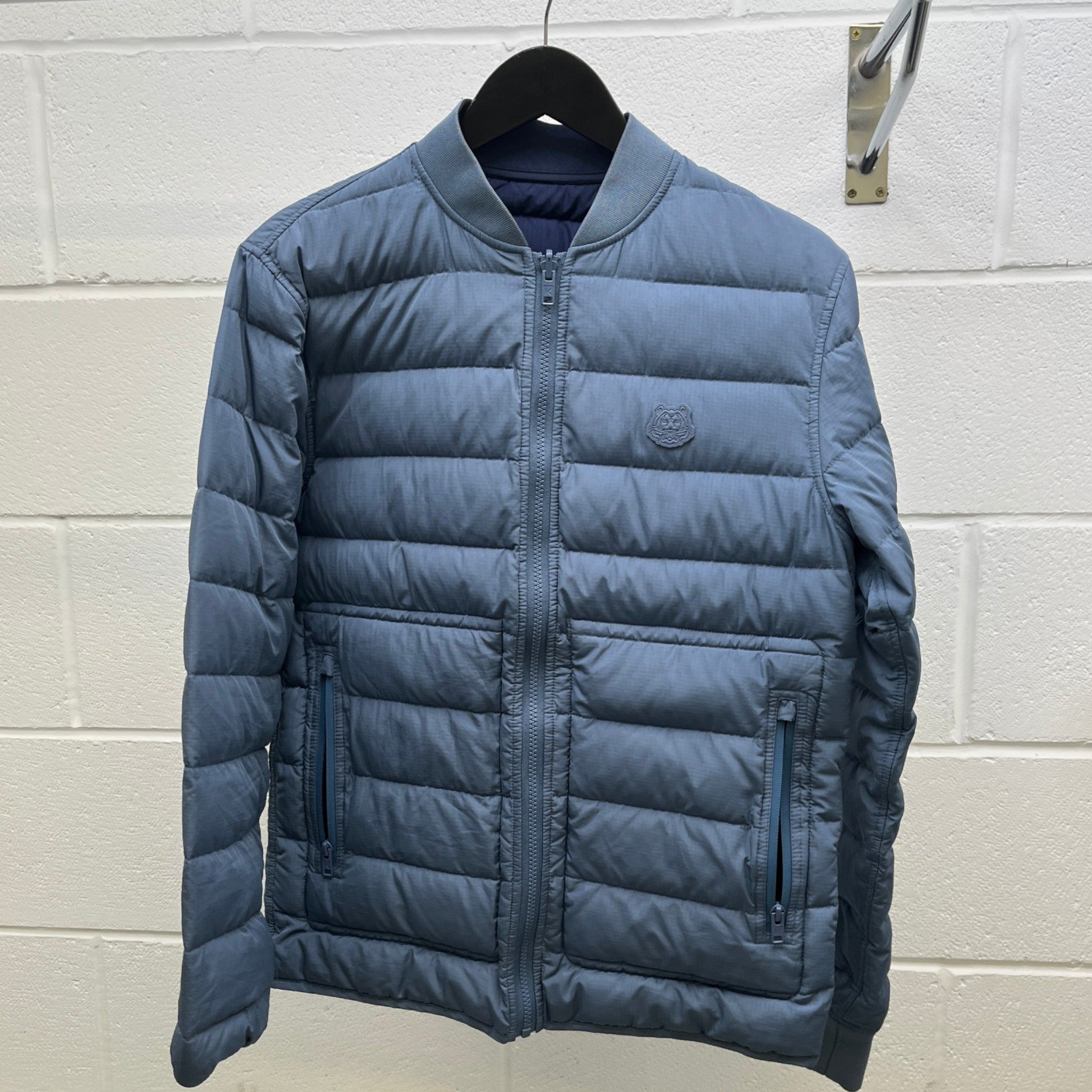 Men's Reversible Patch Logo Down Jacket Blue Size S