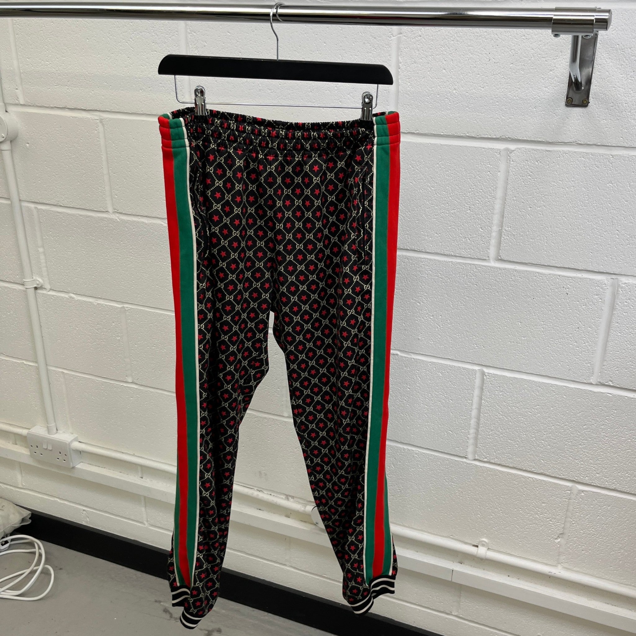 Men's Gg Print Jersey Track Joggers Black Size M
