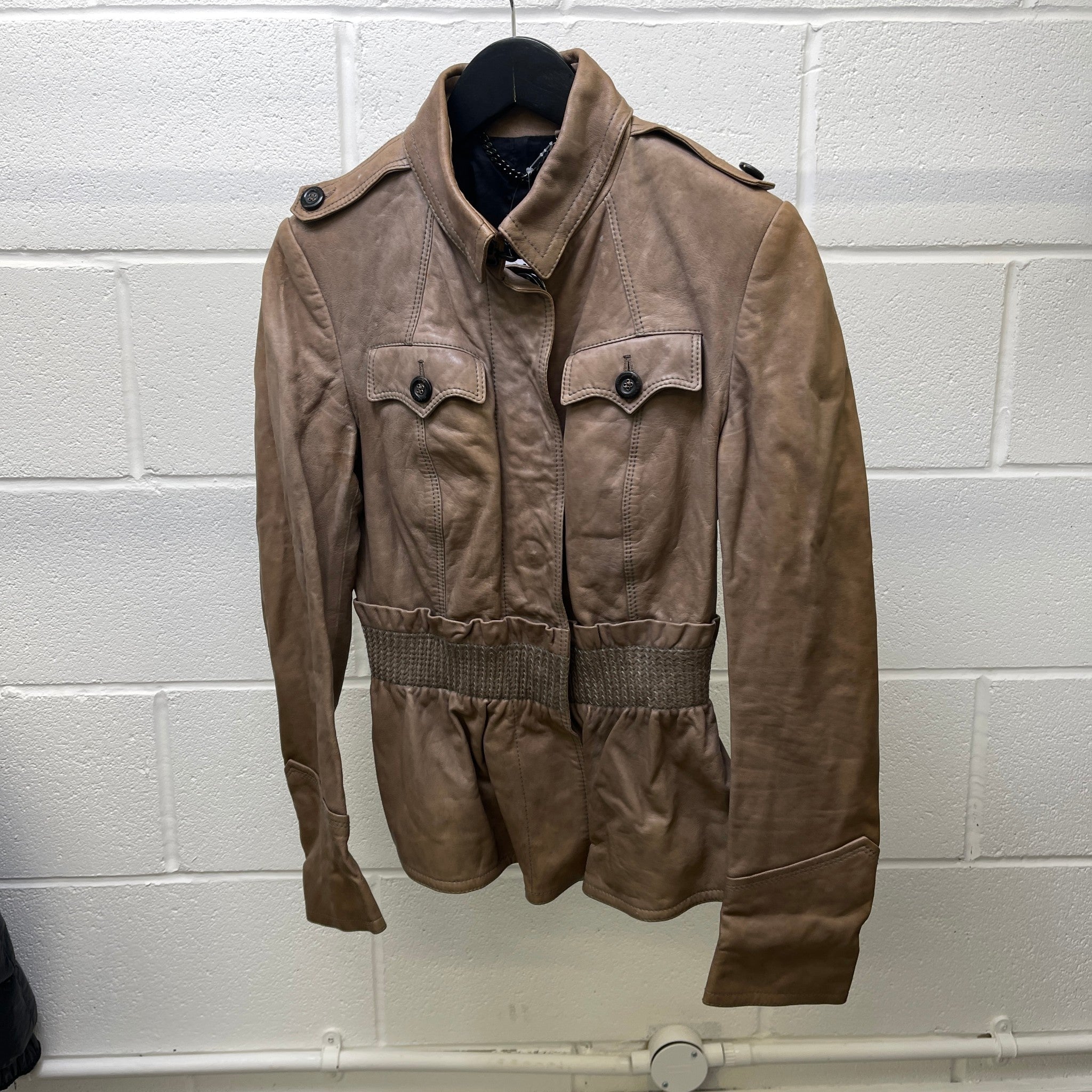 Women's Vintage Biker Jacket Beige Size 44 / UK 12