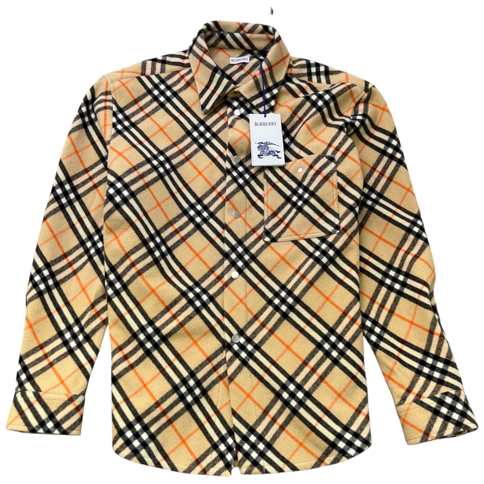 Men's Check Poplin OverShirt Beige Size XL