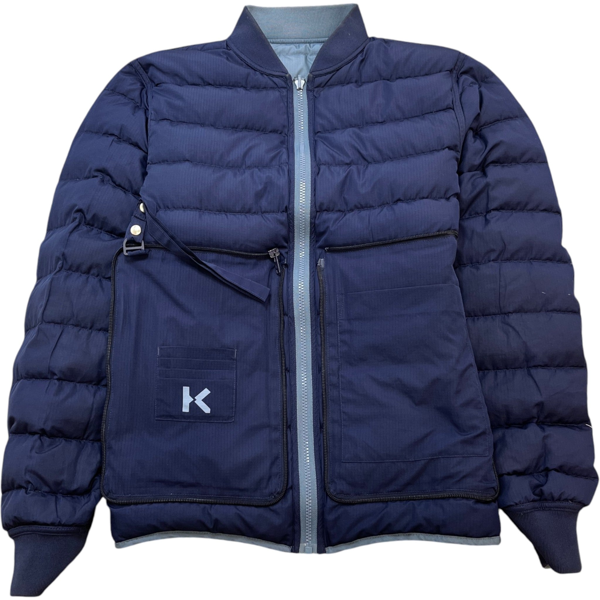 Men's Reversible Patch Logo Down Jacket Blue Size S