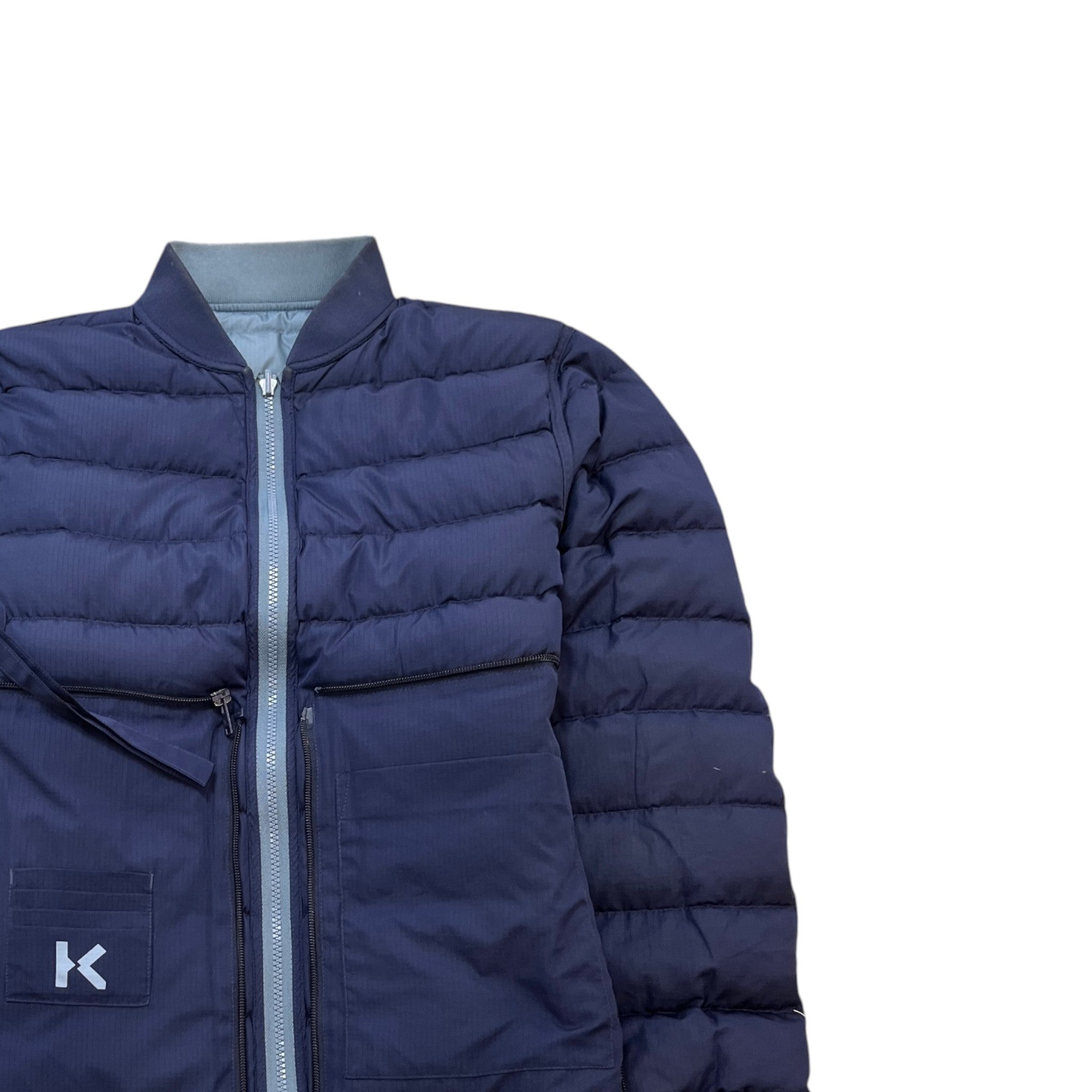 Men's Reversible Patch Logo Down Jacket Blue Size S