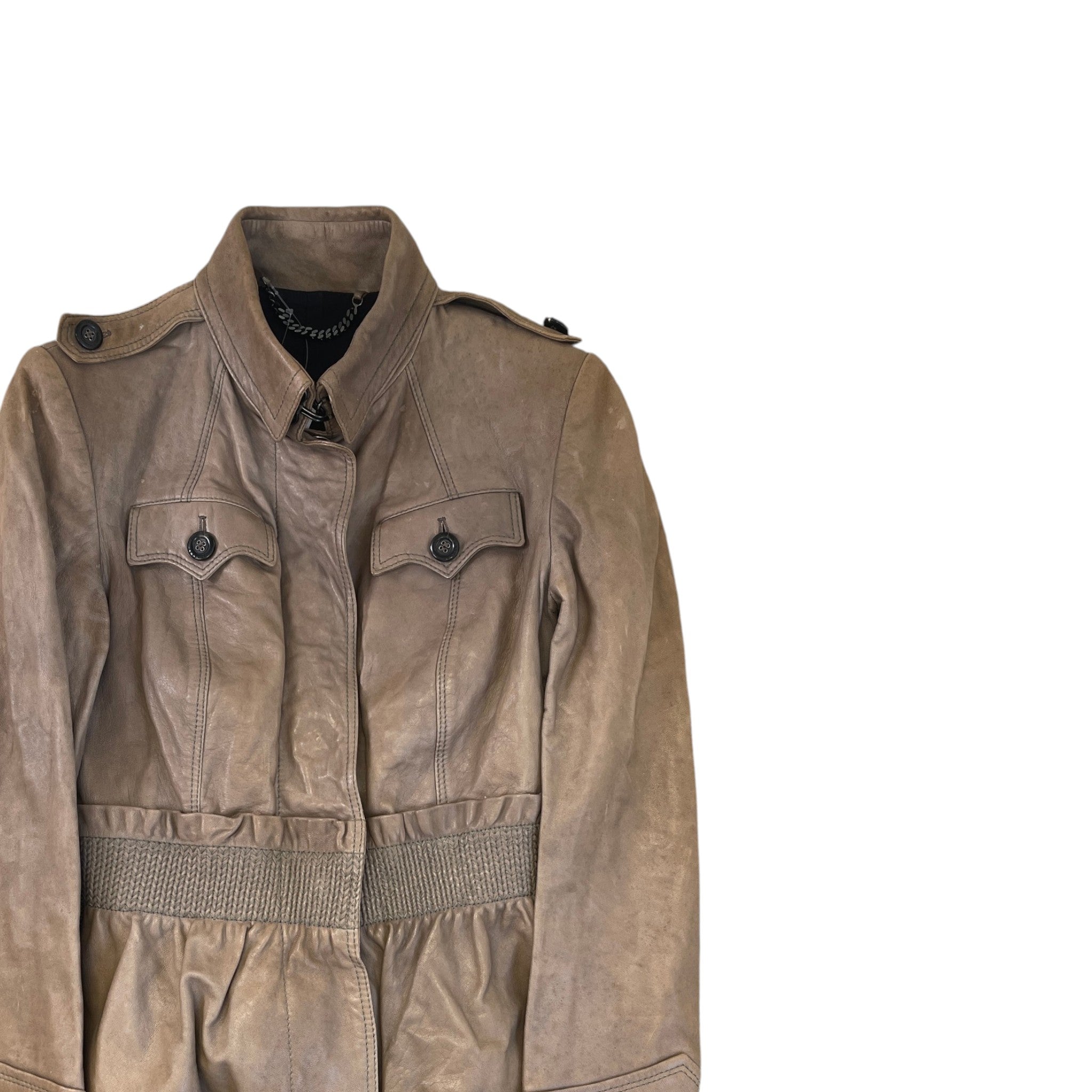 Women's Vintage Biker Jacket Beige Size 44 / UK 12