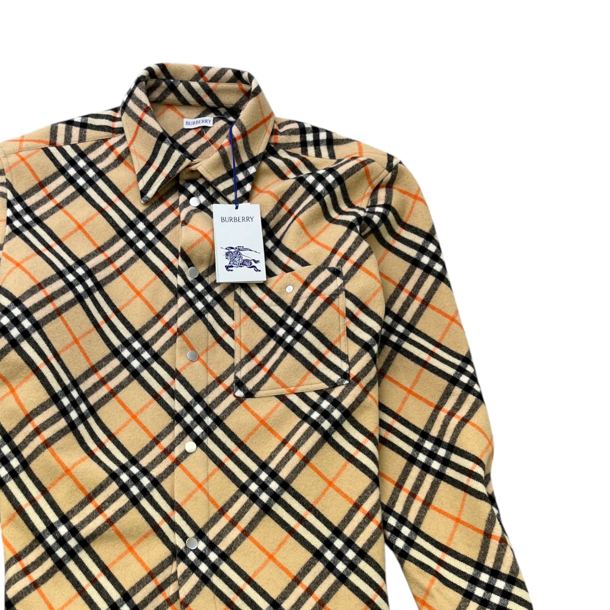 Men's Check Poplin OverShirt Beige Size XL