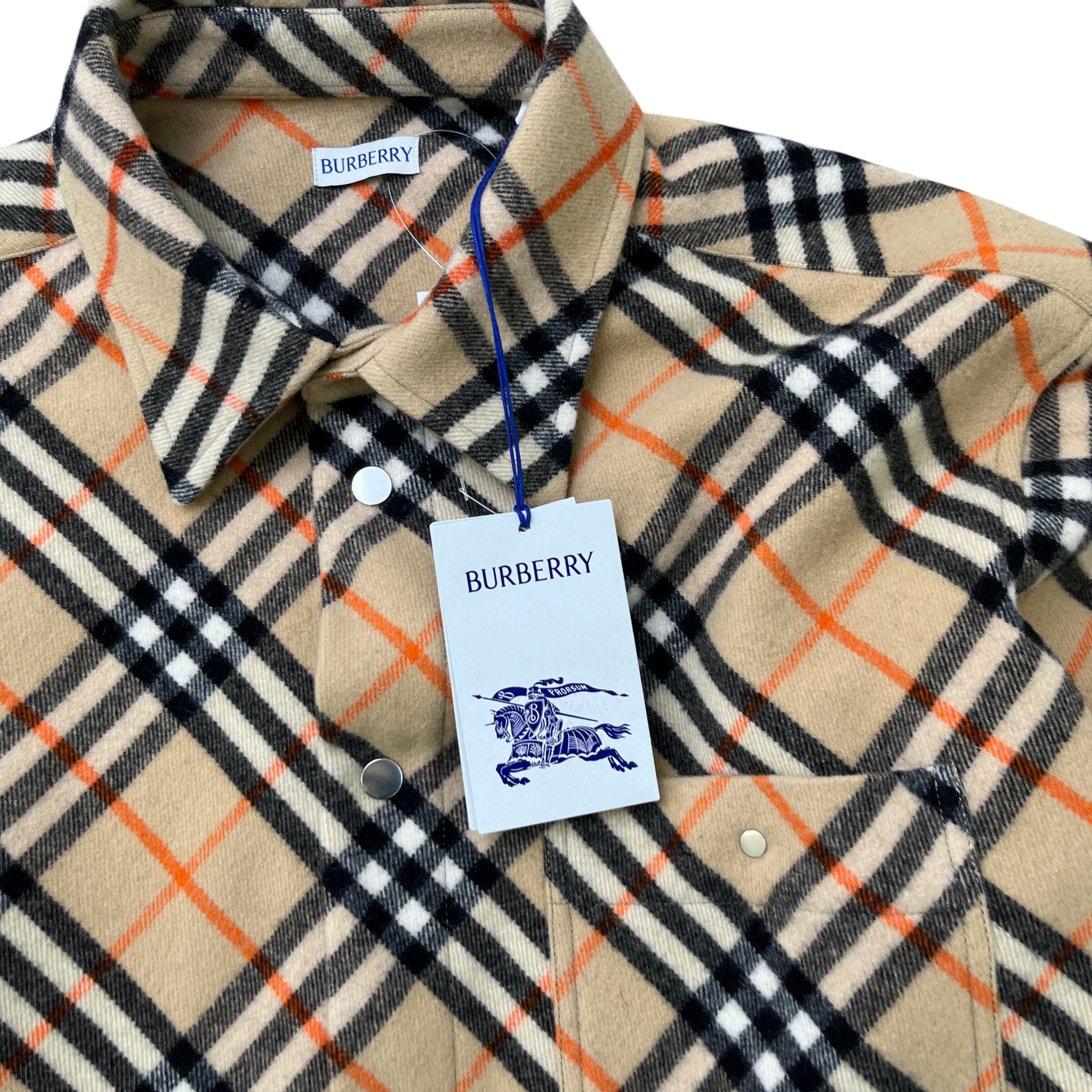 Men's Check Poplin OverShirt Beige Size XL