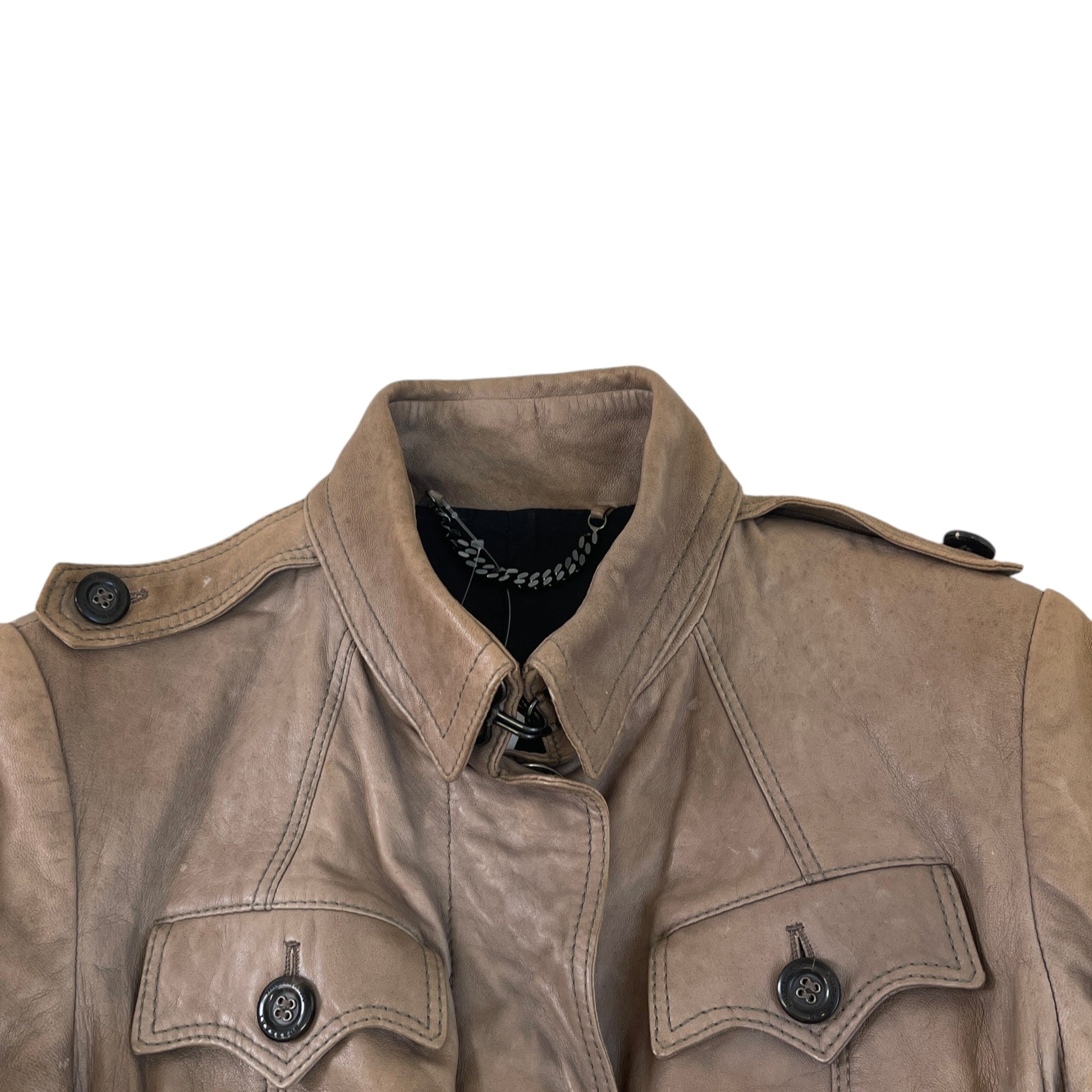 Women's Vintage Biker Jacket Beige Size 44 / UK 12