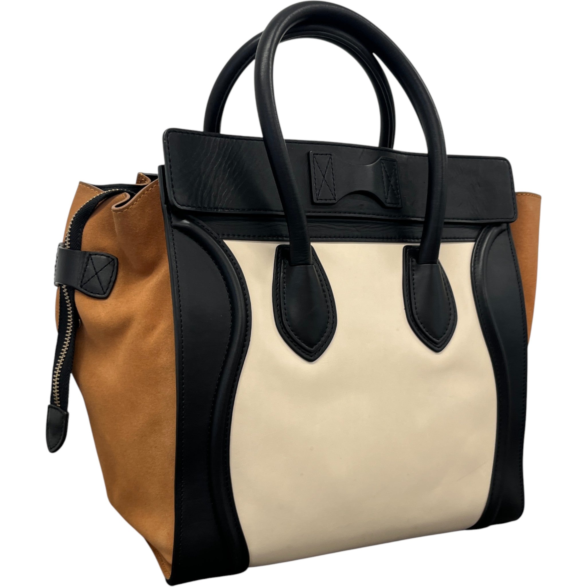 Women's Tricolour Luggage Tote Bag Beige